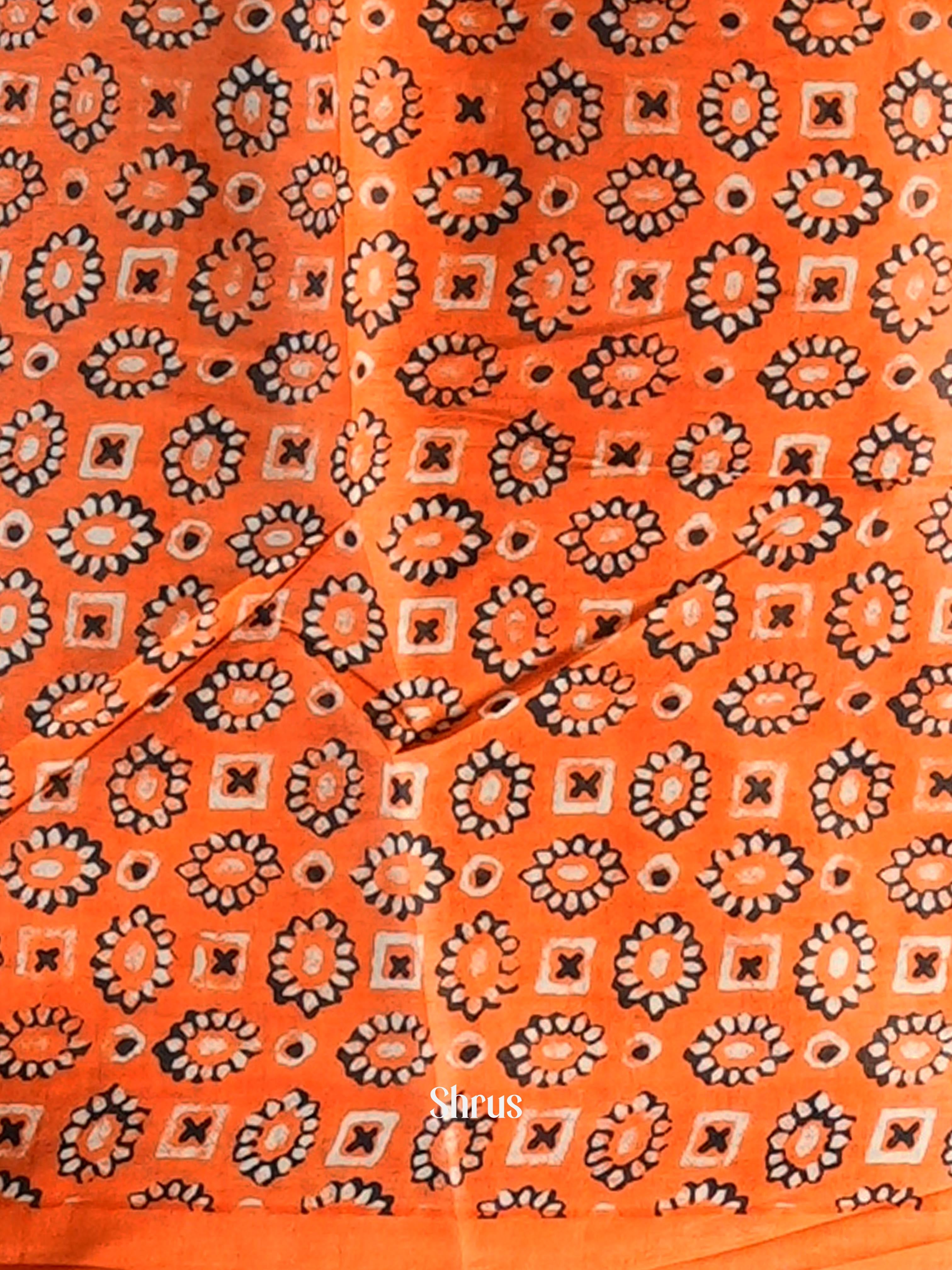cream & Orange - Semi Chanderi Saree - Shop on Shrus.com