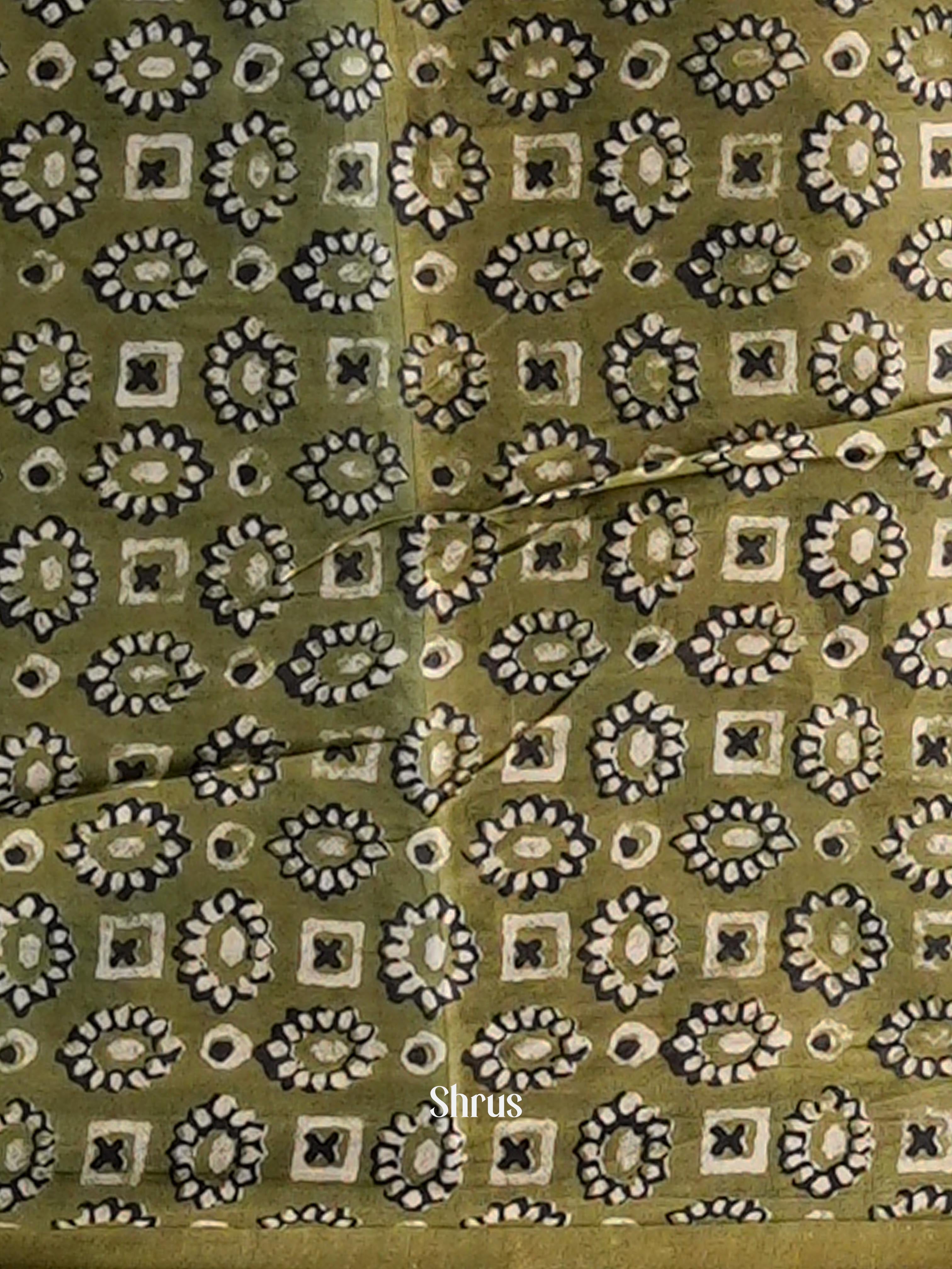 Cream & Green - Semi Chanderi Saree - Shop on Shrus.com