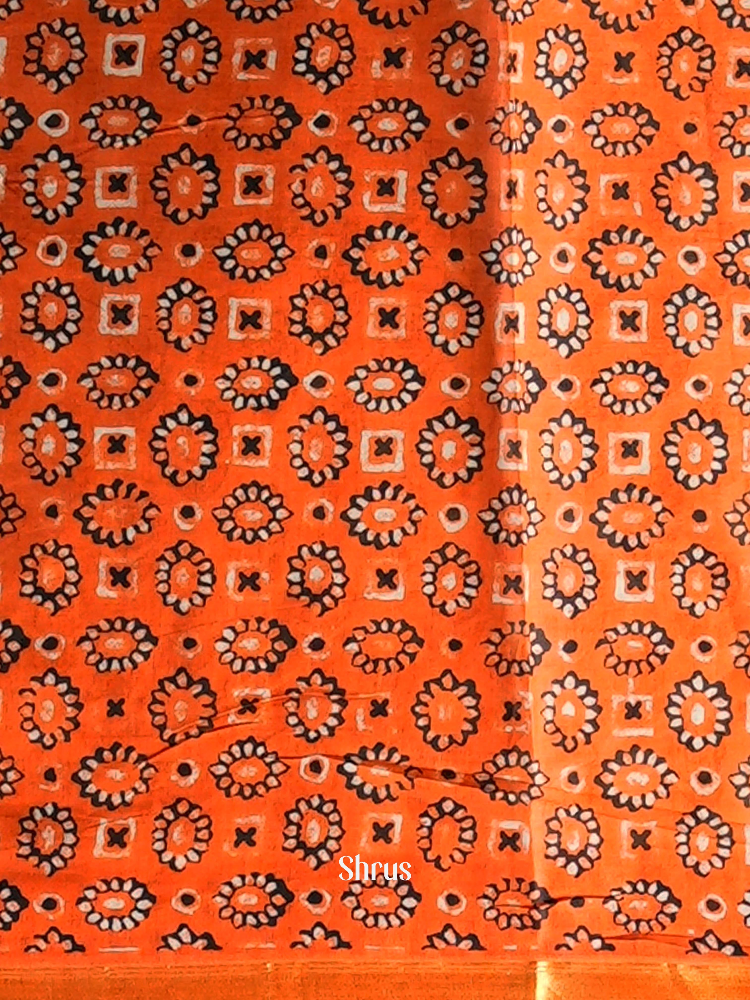 cream & Orange - Semi Chanderi Saree - Shop on Shrus.com