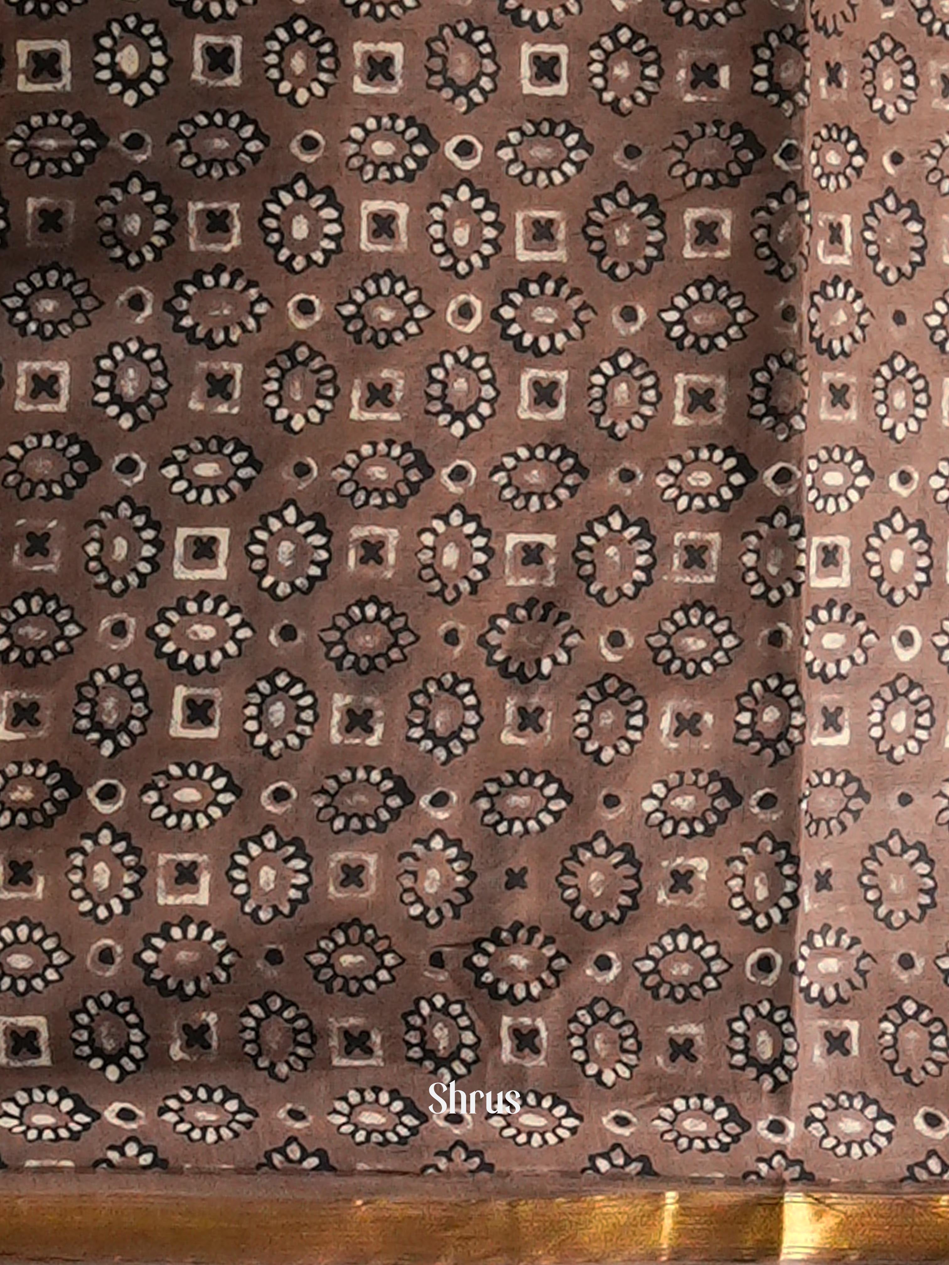 Cream & Brown - Semi Chanderi Saree - Shop on Shrus.com
