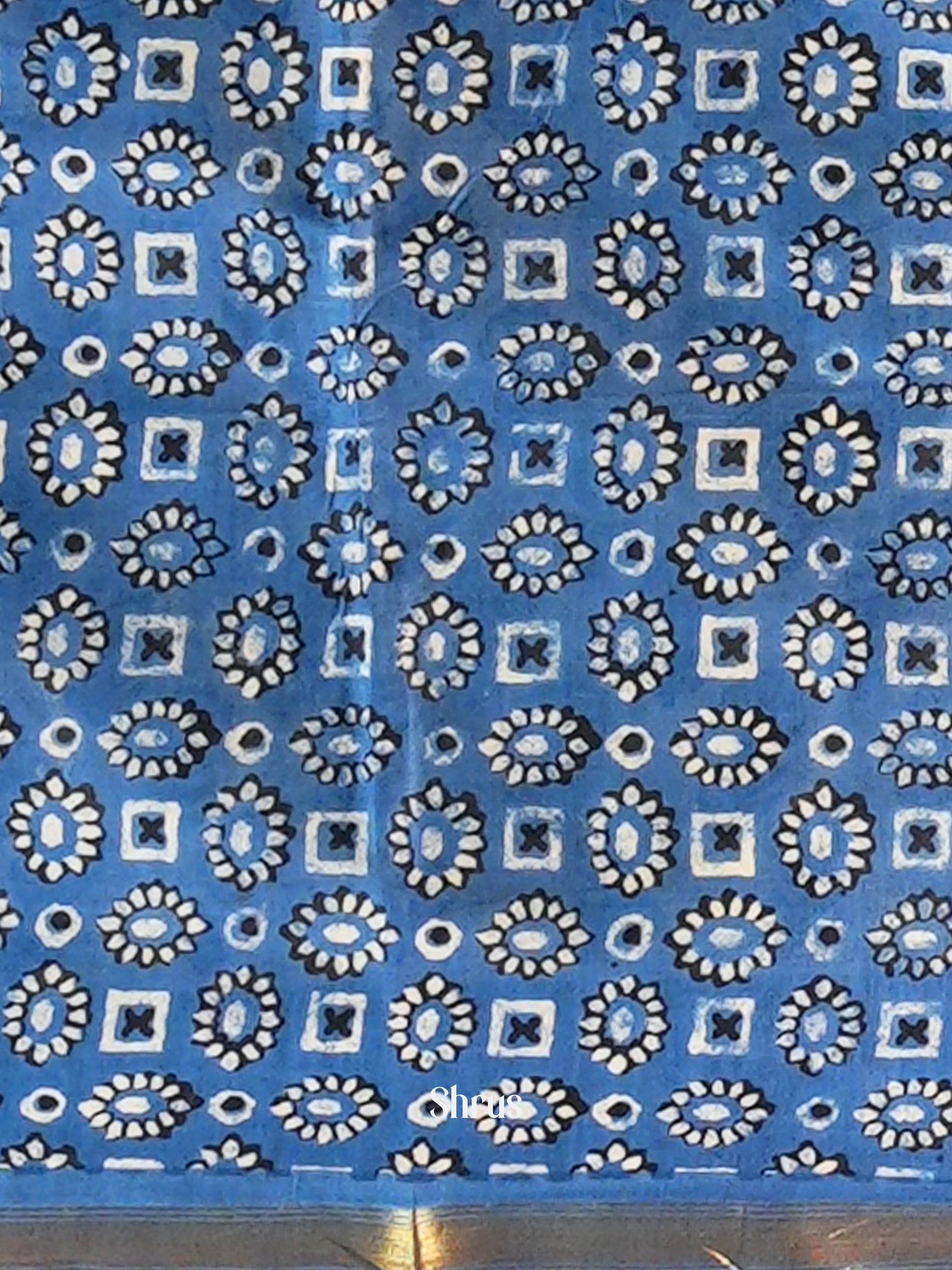 Cream & Blue - Semi Chanderi Saree - Shop on Shrus.com