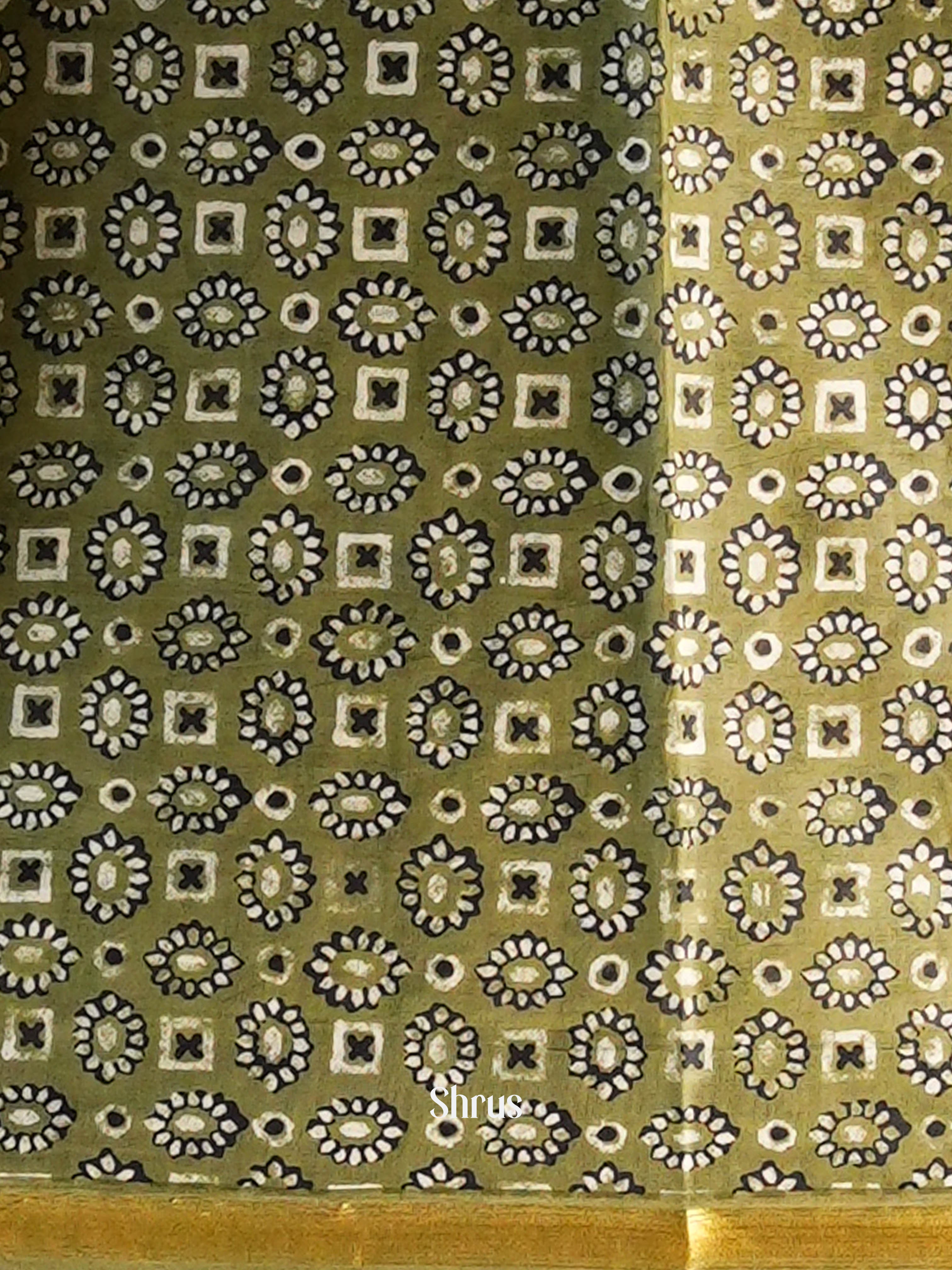 Creamy Green - Semi Chanderi Saree - Shop on Shrus.com