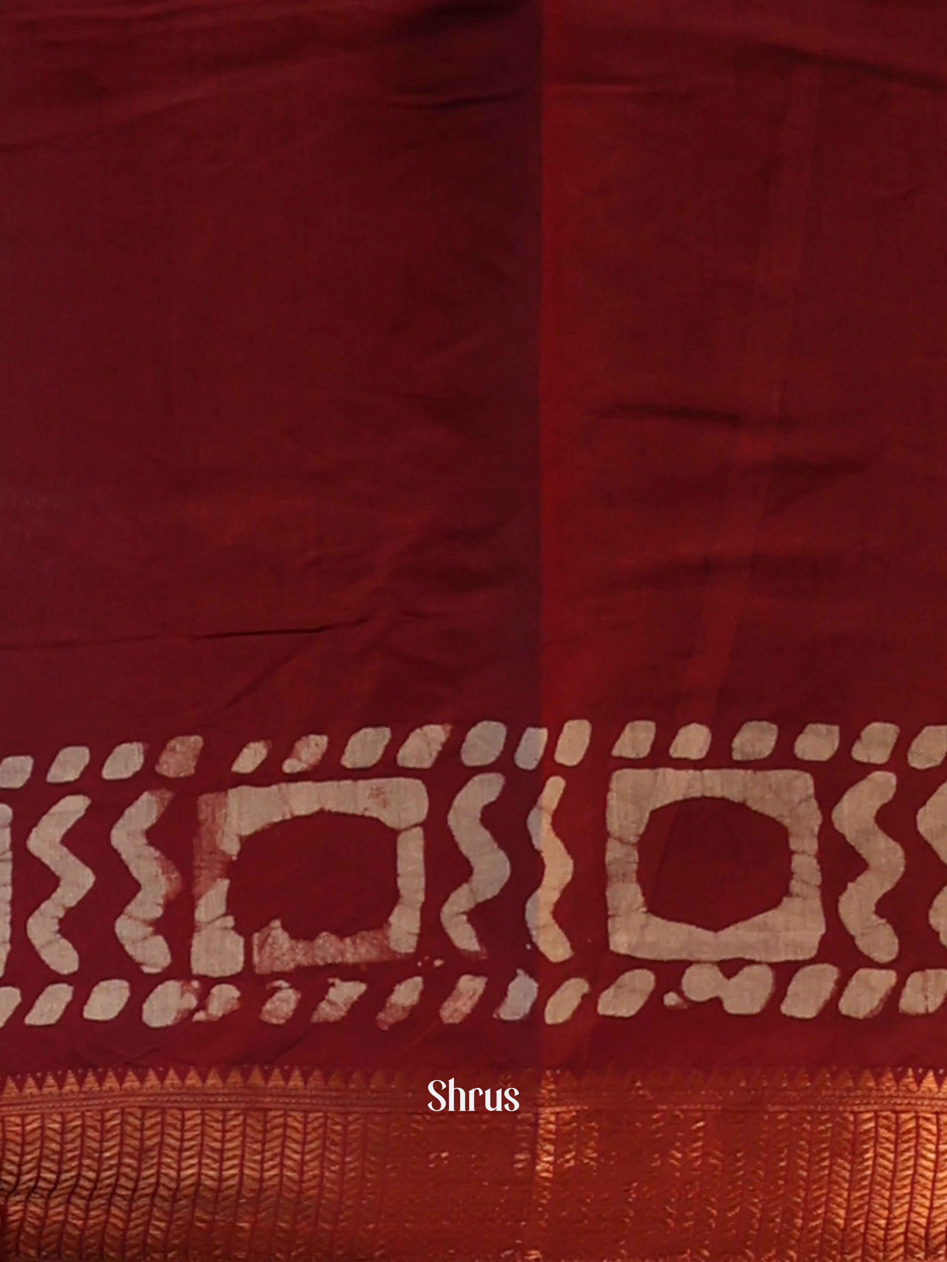 Maroon - Semi Chanderi Saree - Shop on Shrus.com