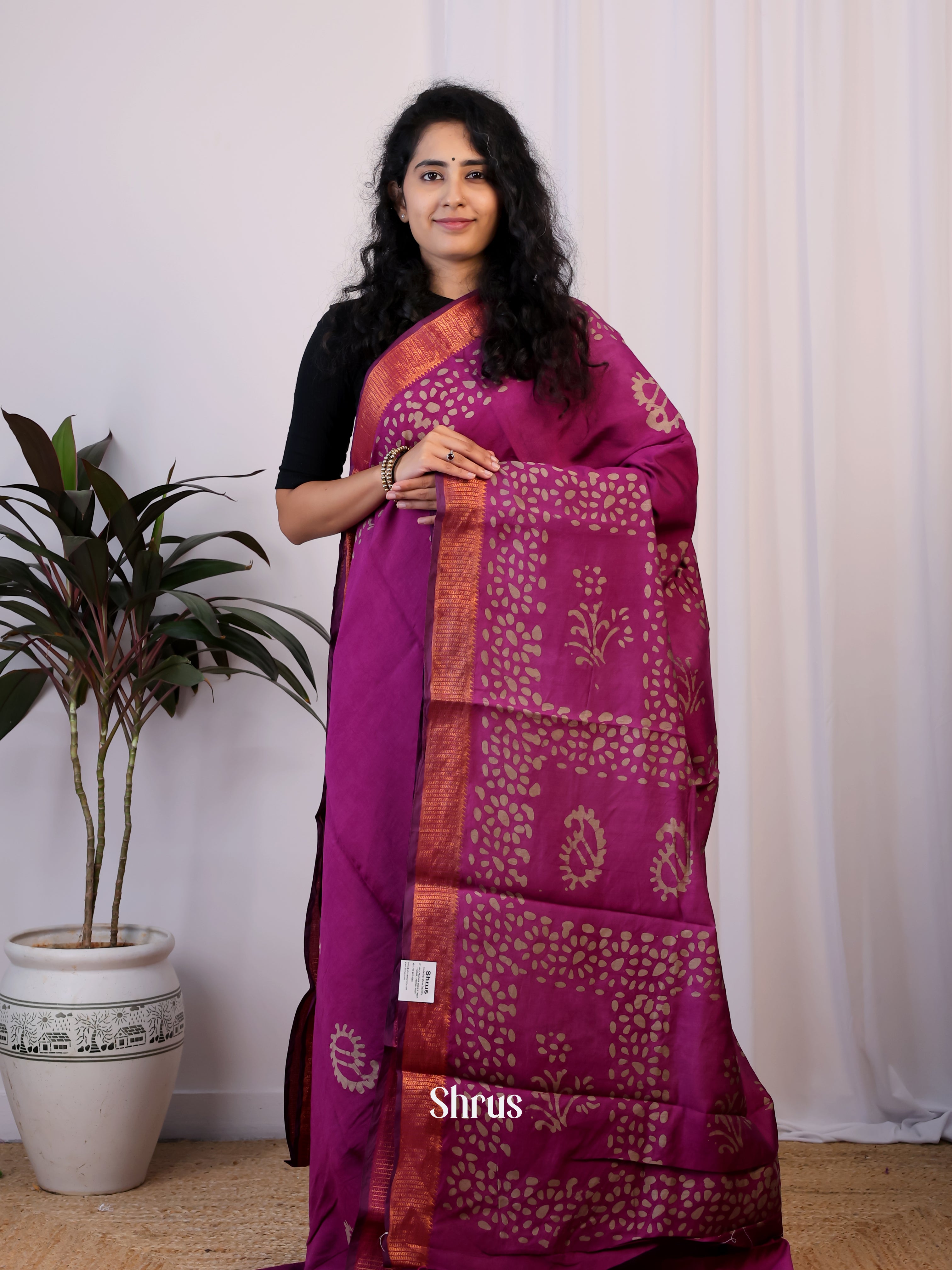 Purple - Semi Chanderi Saree - Shop on Shrus.com