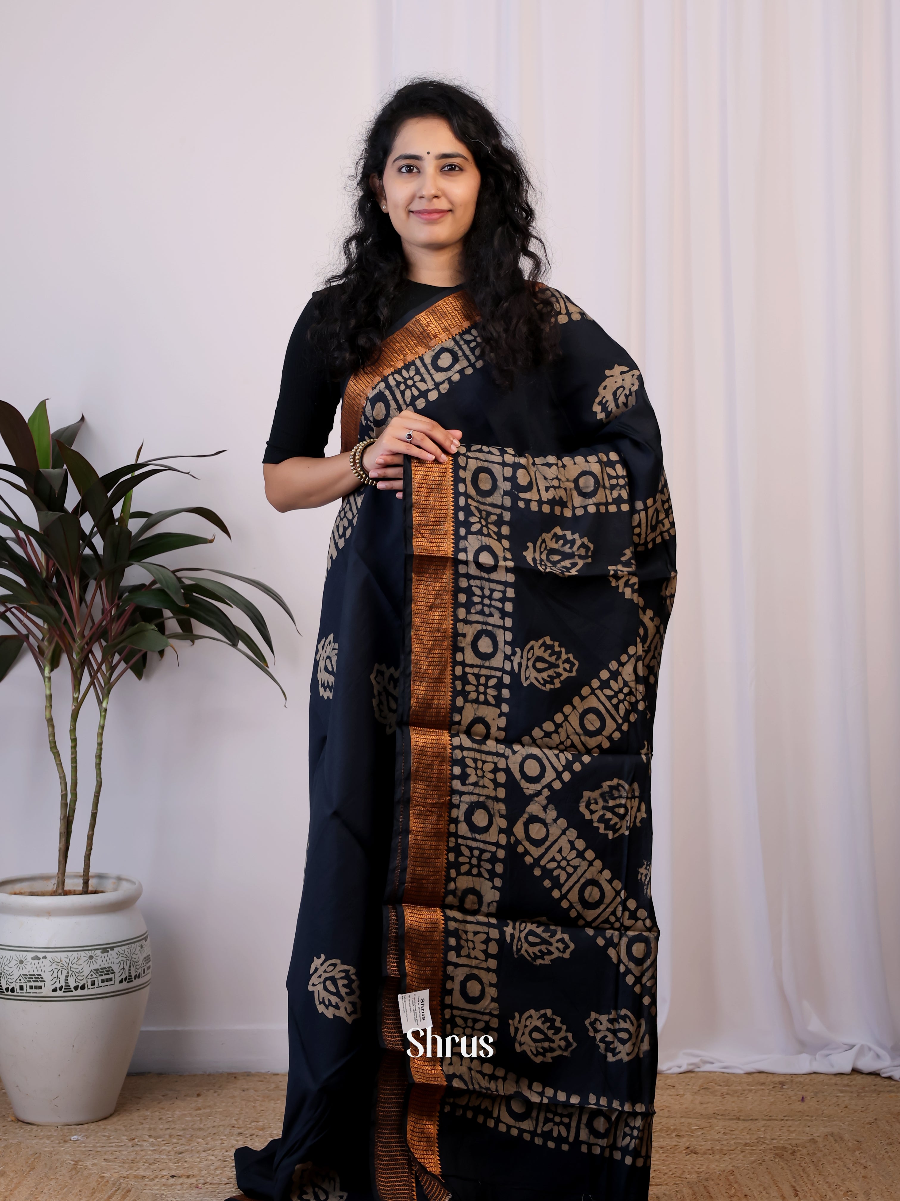 Blue - Semi Chanderi Saree - Shop on Shrus.com