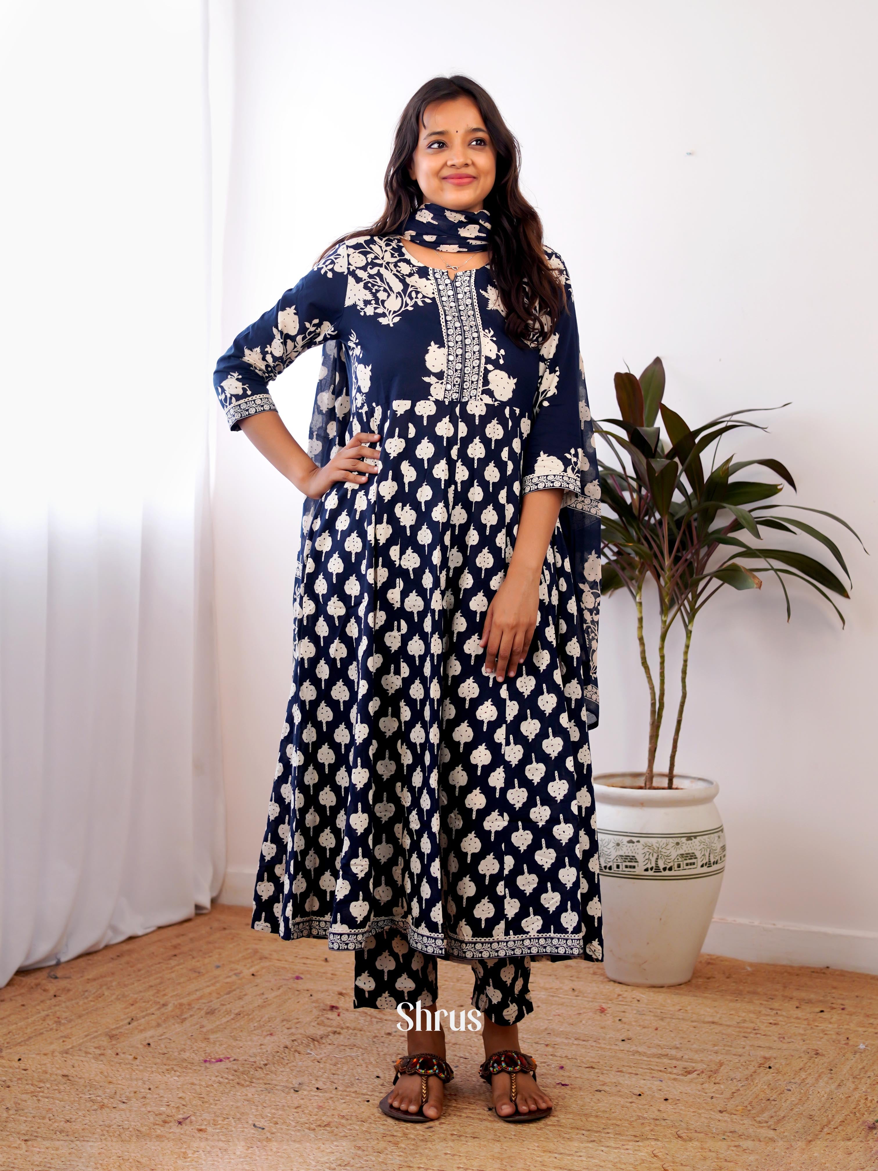 Blue -3pc printed Readymade Suits - Shop on Shrus.com