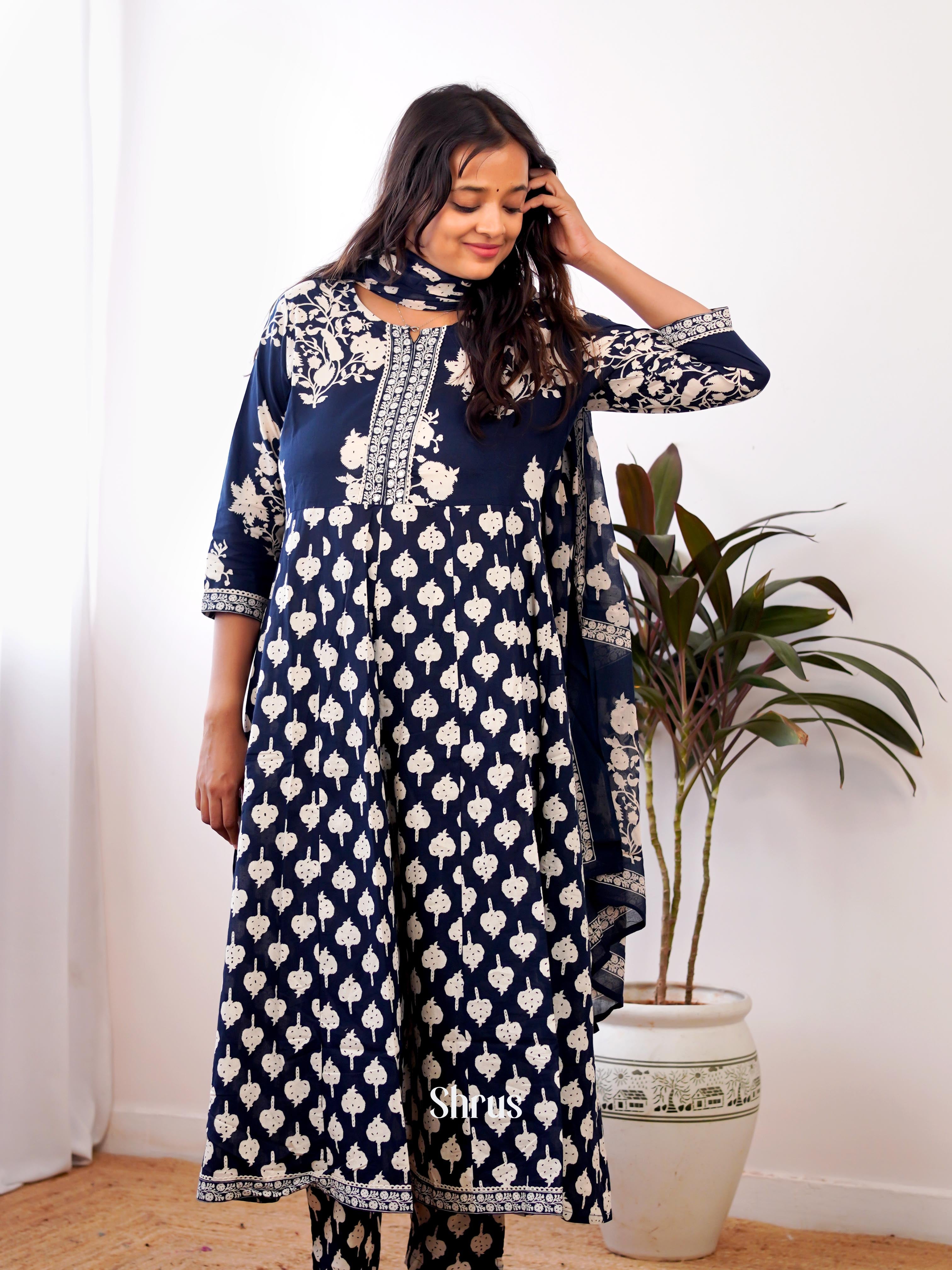 Blue -3pc printed Readymade Suits - Shop on Shrus.com
