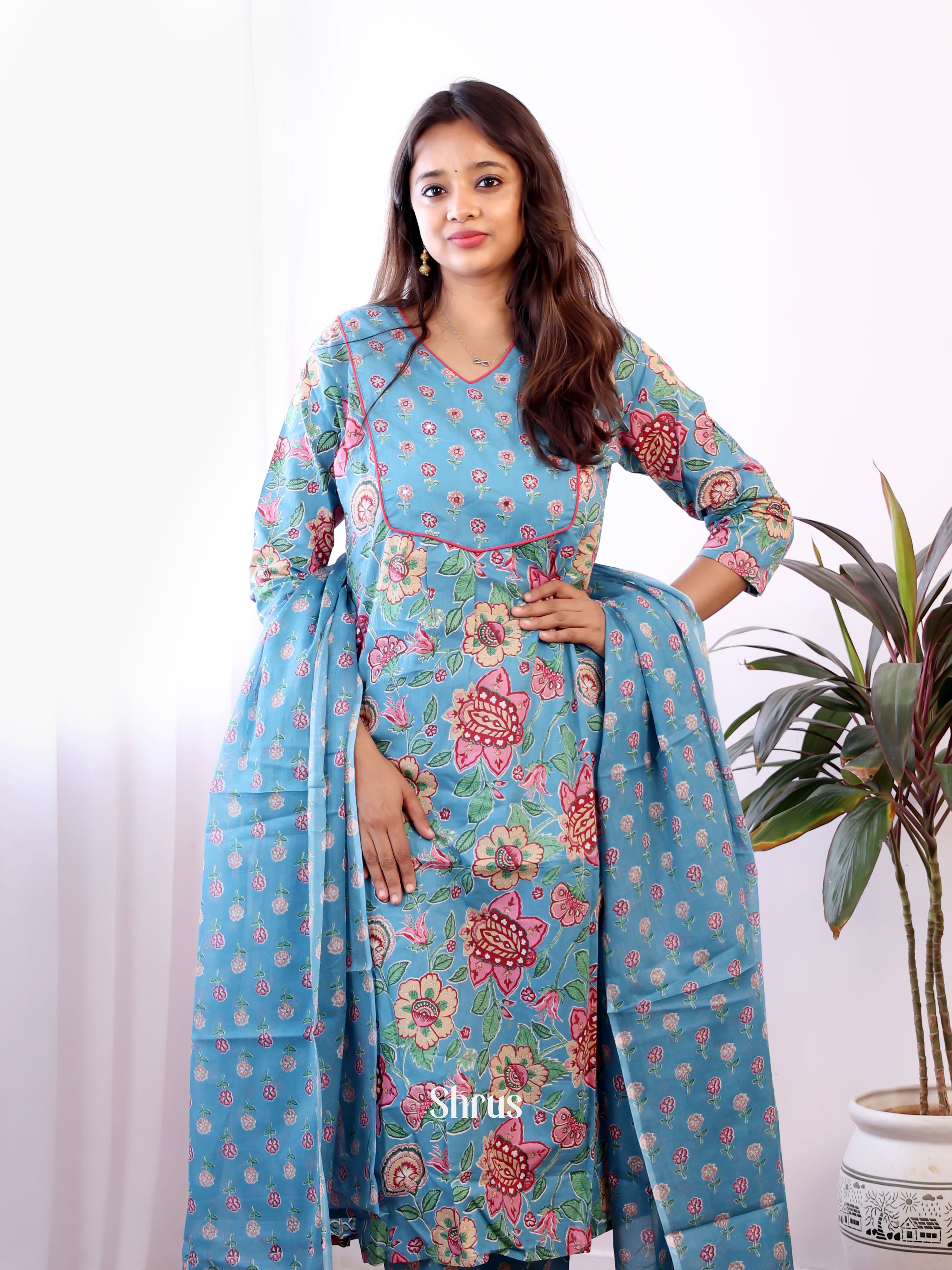 Blue -3pc bagru print Readymade Suits - Shop on Shrus.com