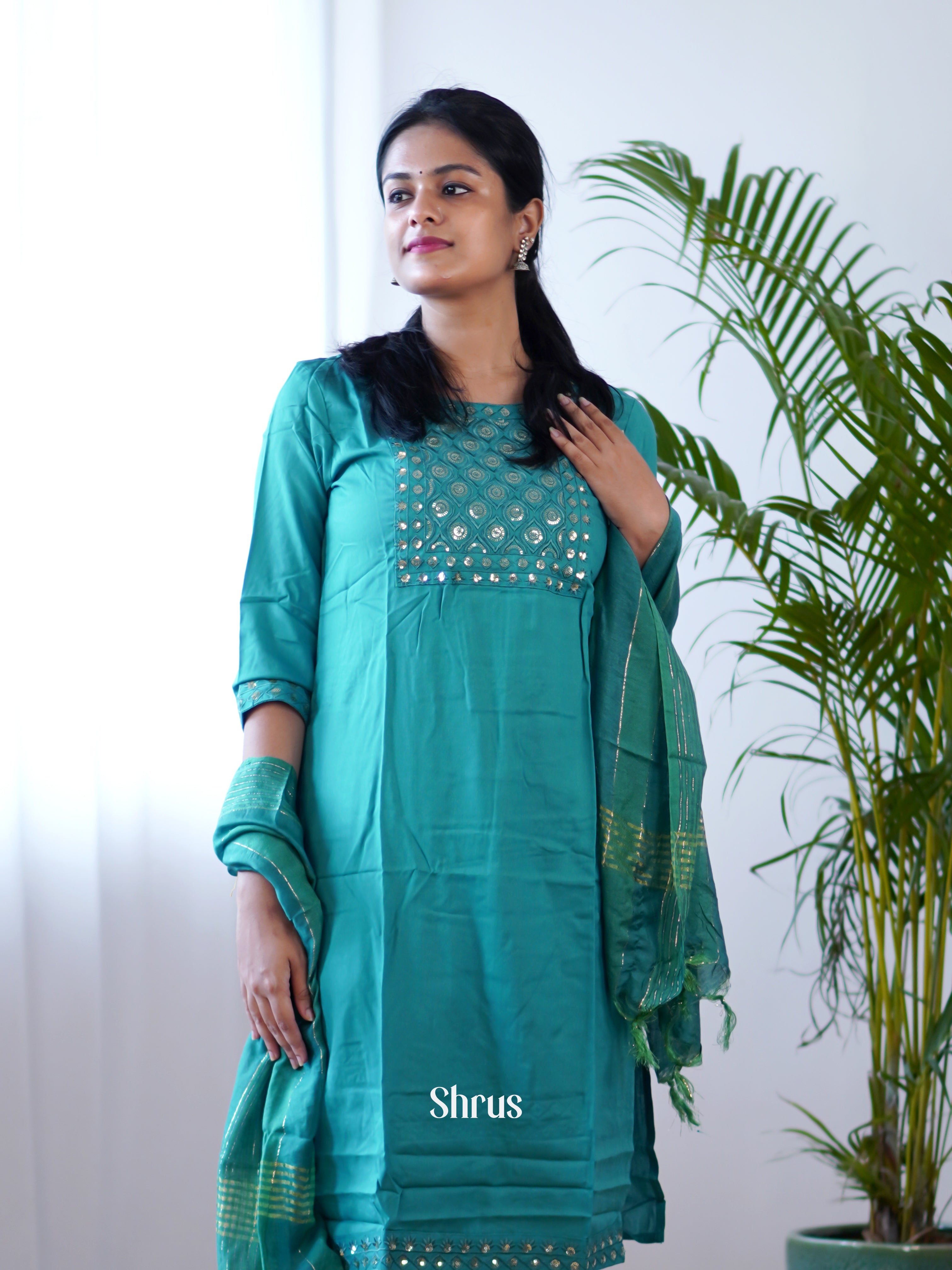 Blue - 3pc sequin work Readymade Suits - Shop on Shrus.com