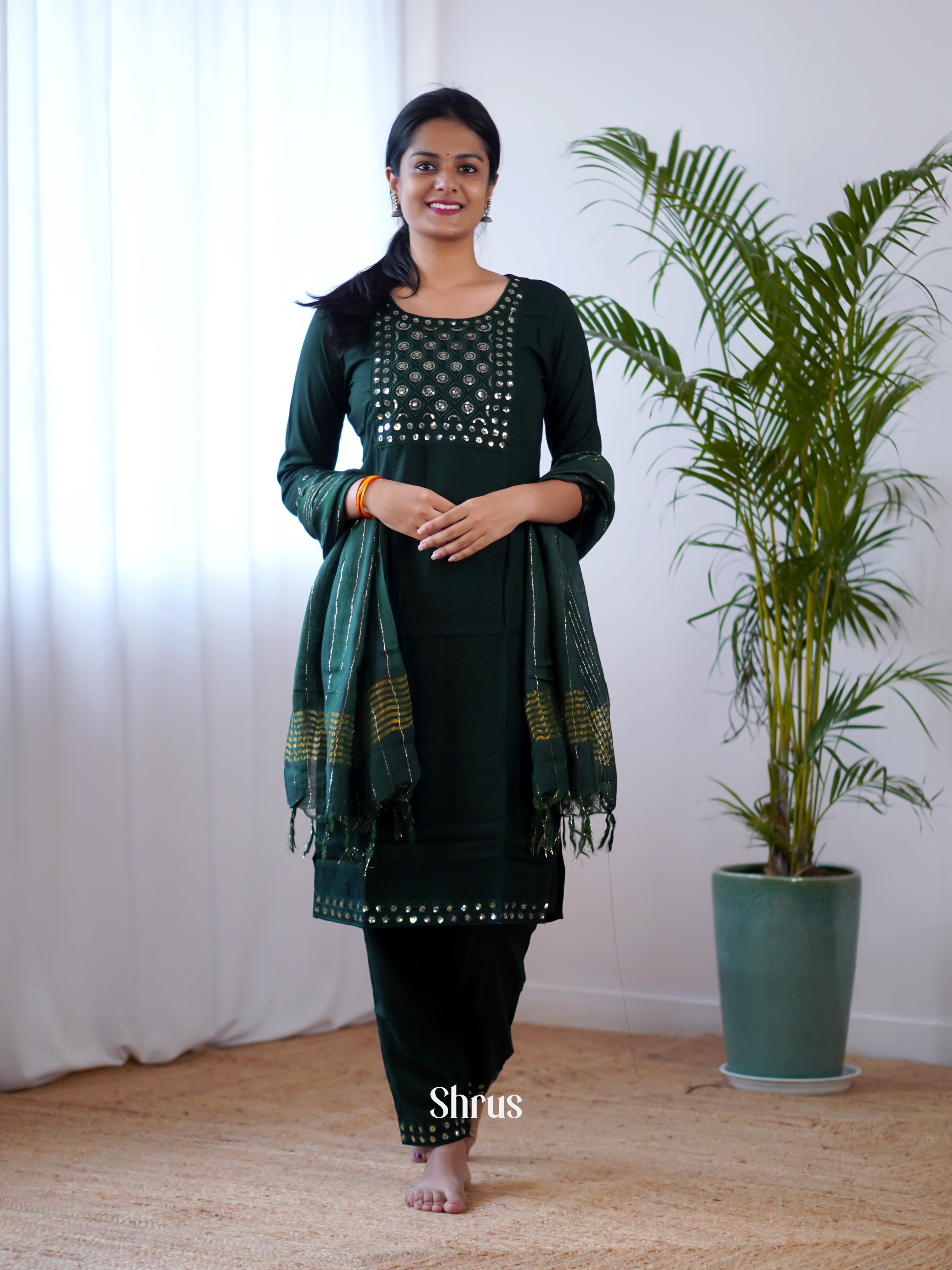 Green - 3-pc sequin work Readymade Suits - Shop on Shrus.com