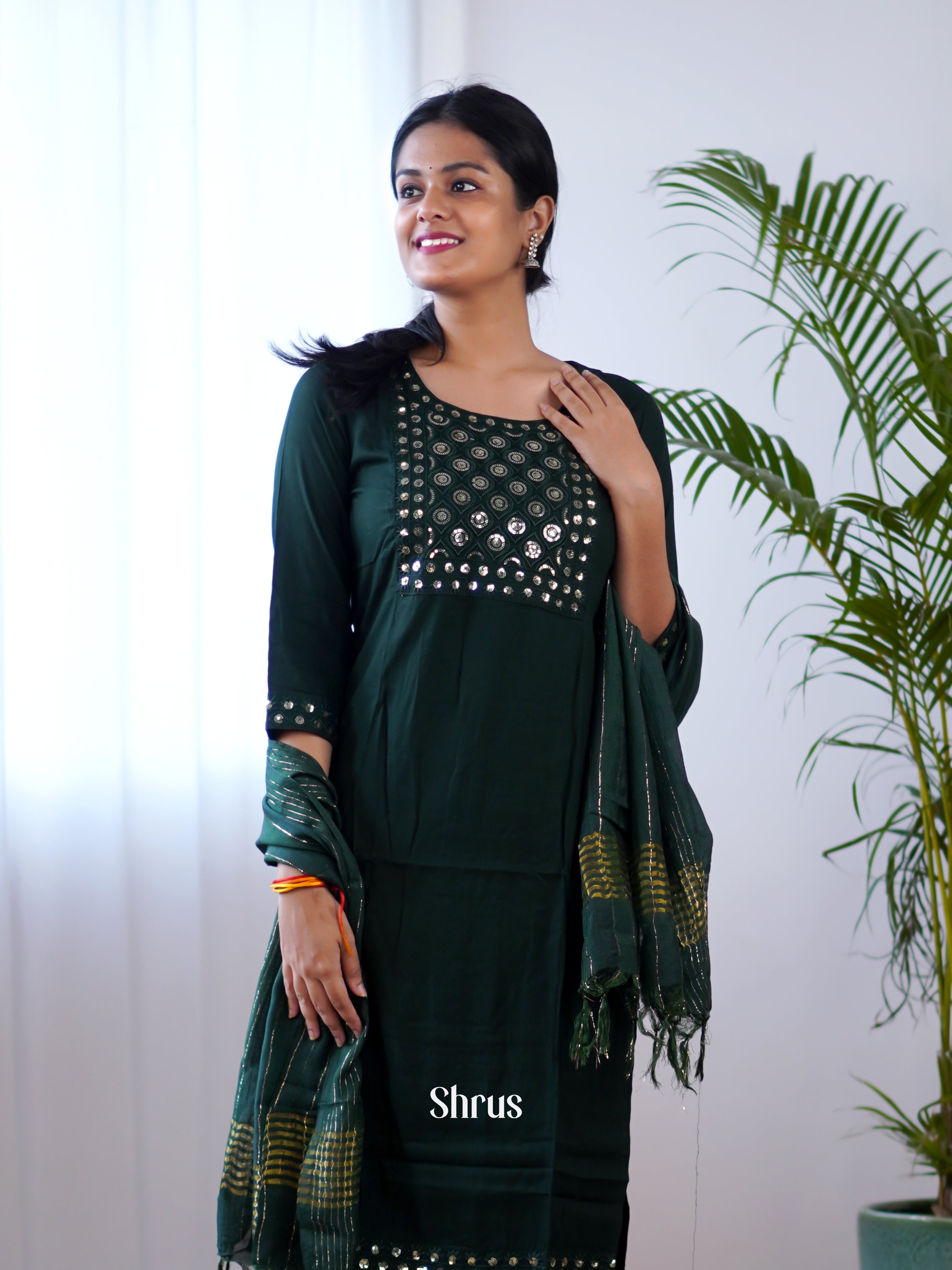 Green - 3-pc sequin work Readymade Suits - Shop on Shrus.com