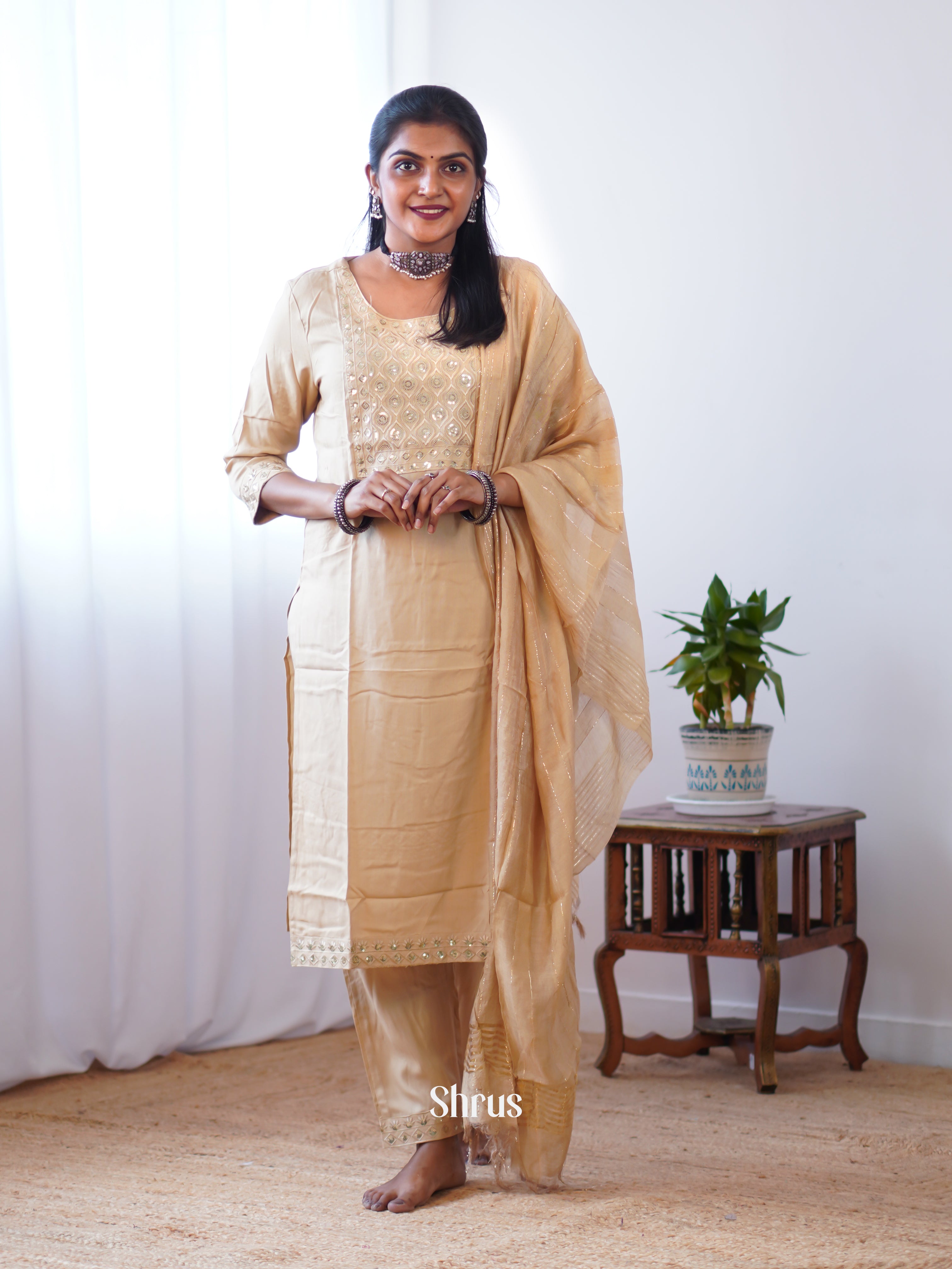 Beige-Sequin embroidery 3-pc Readymade Suits - Shop on Shrus.com