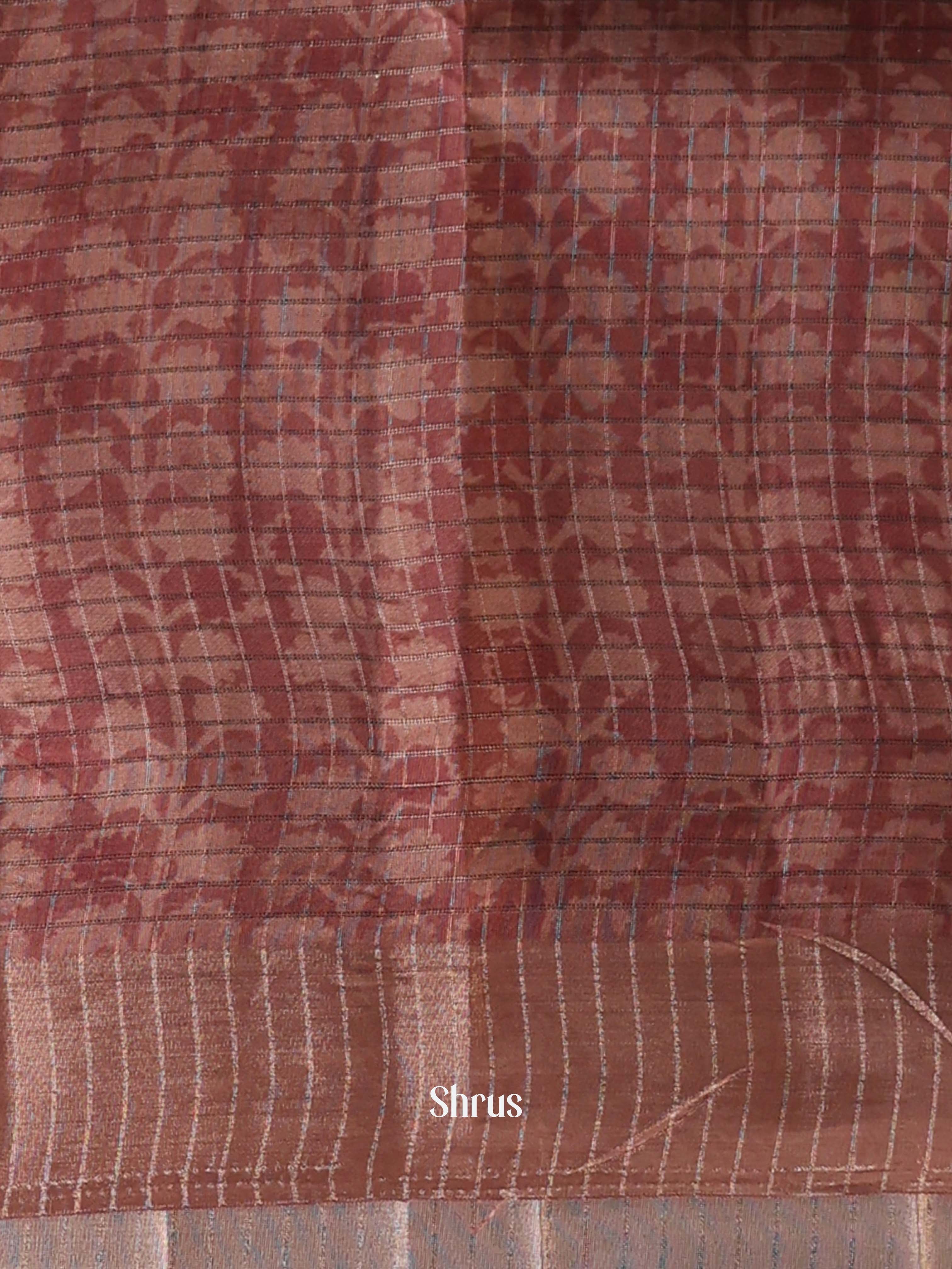 Brown - Semi Tussar Saree - Shop on Shrus.com