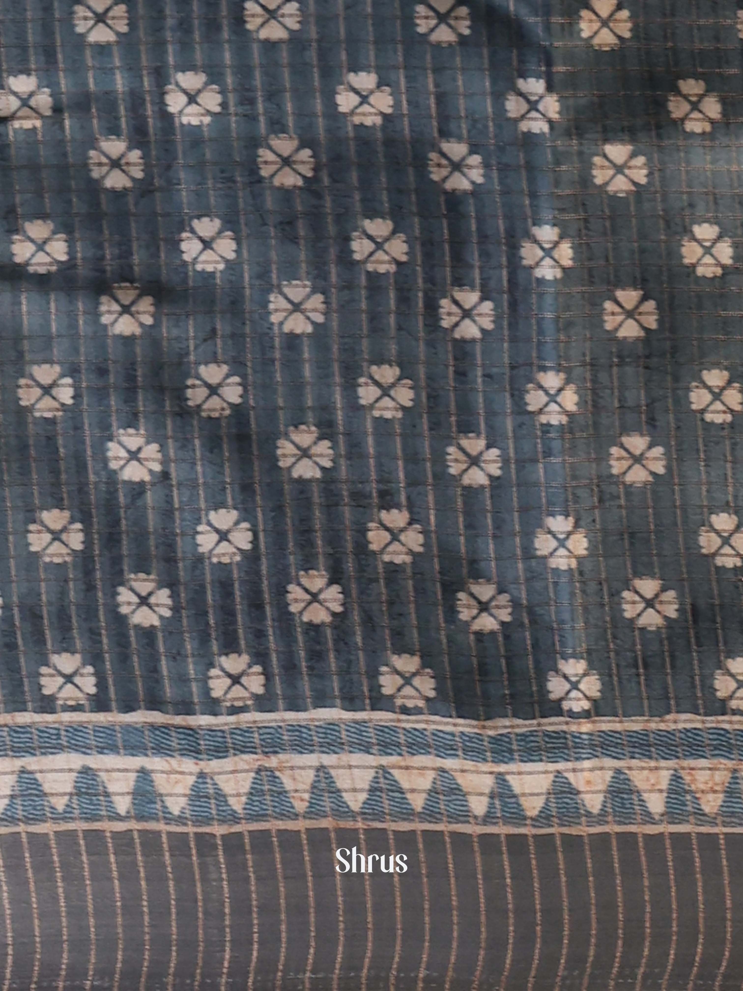 Greyish Blue - Semi Tussar Saree - Shop on Shrus.com