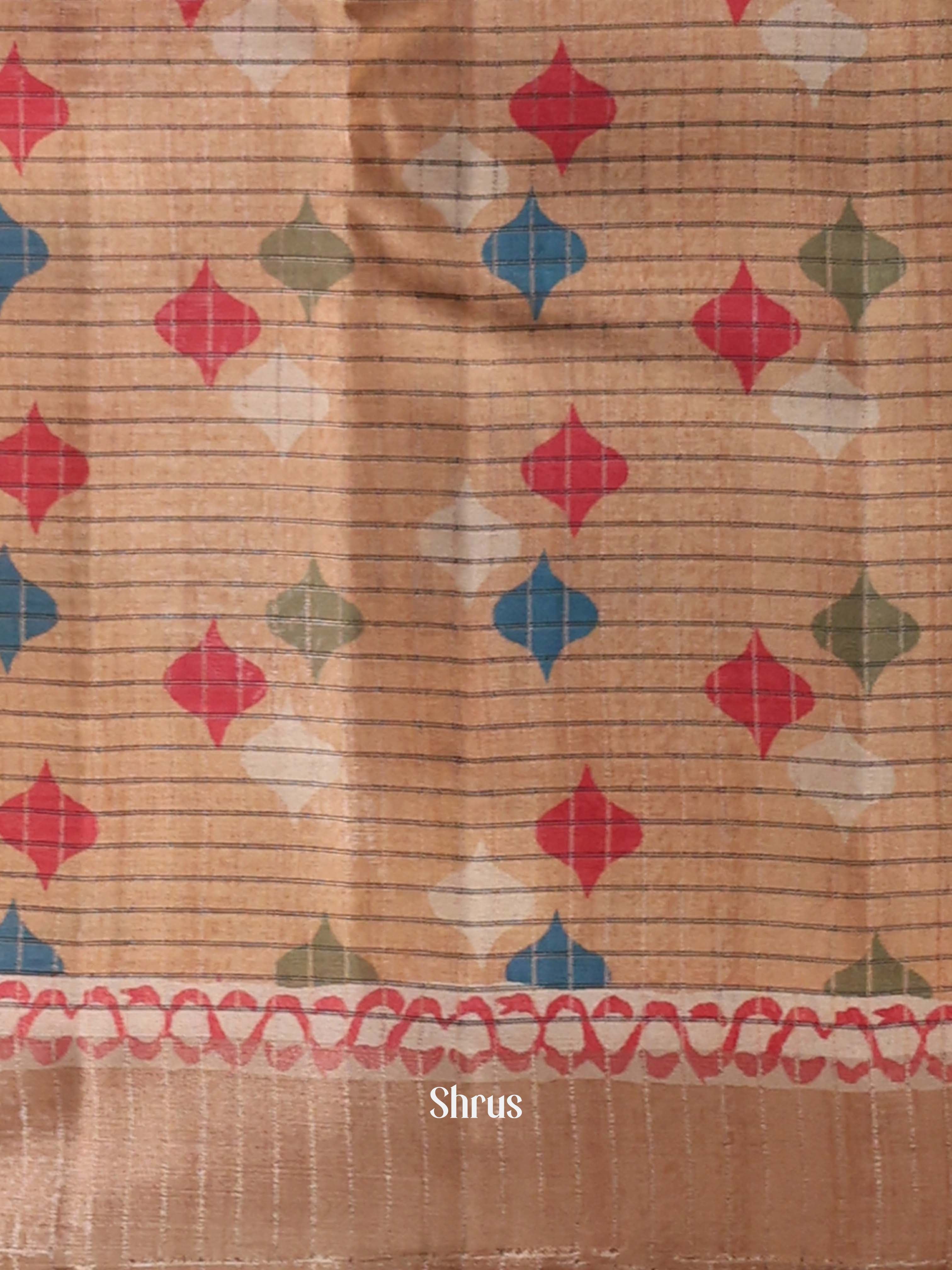 Beige - Semi Tussar Saree - Shop on Shrus.com