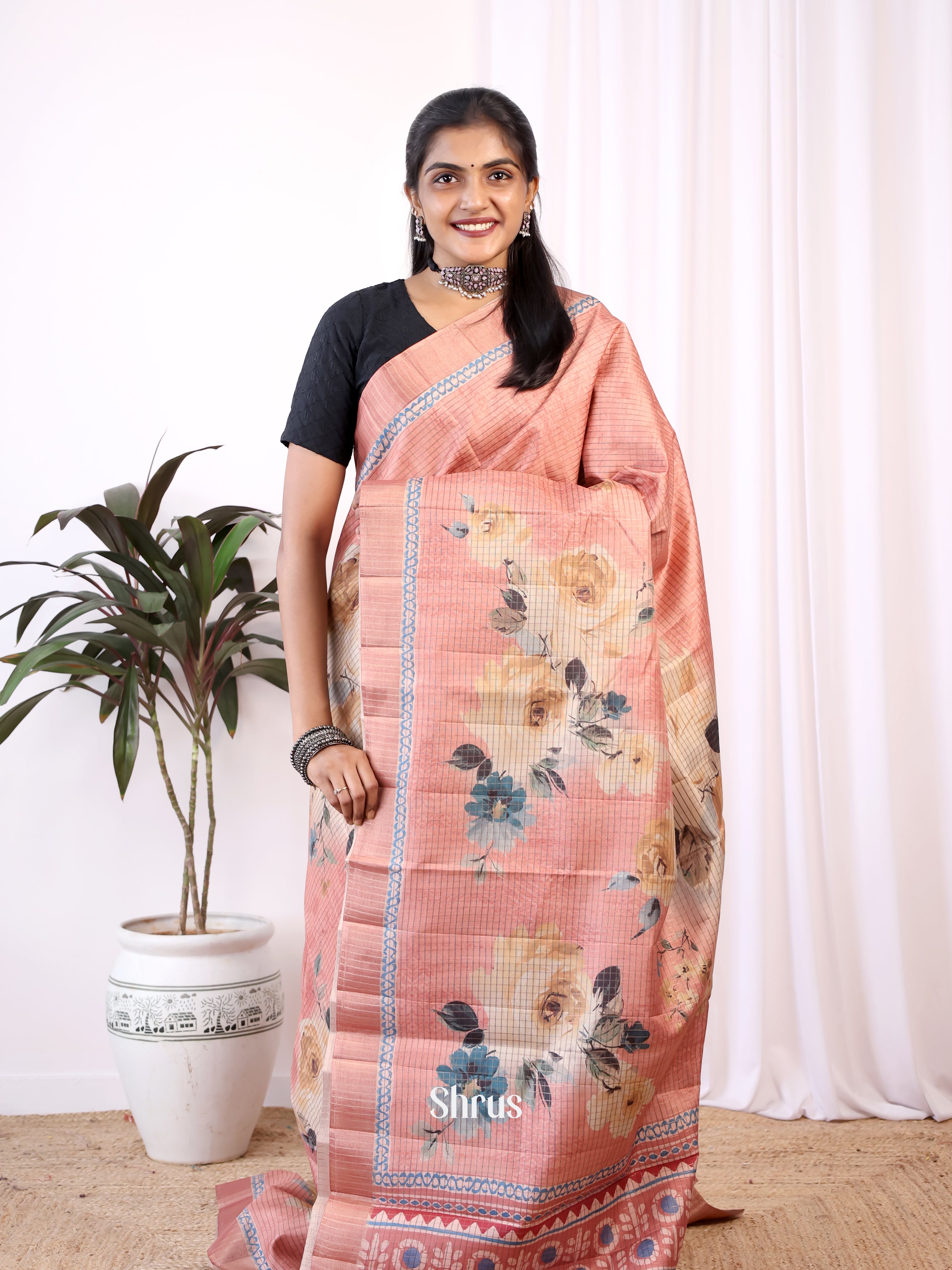 Pink - Semi Tussar Saree - Shop on Shrus.com