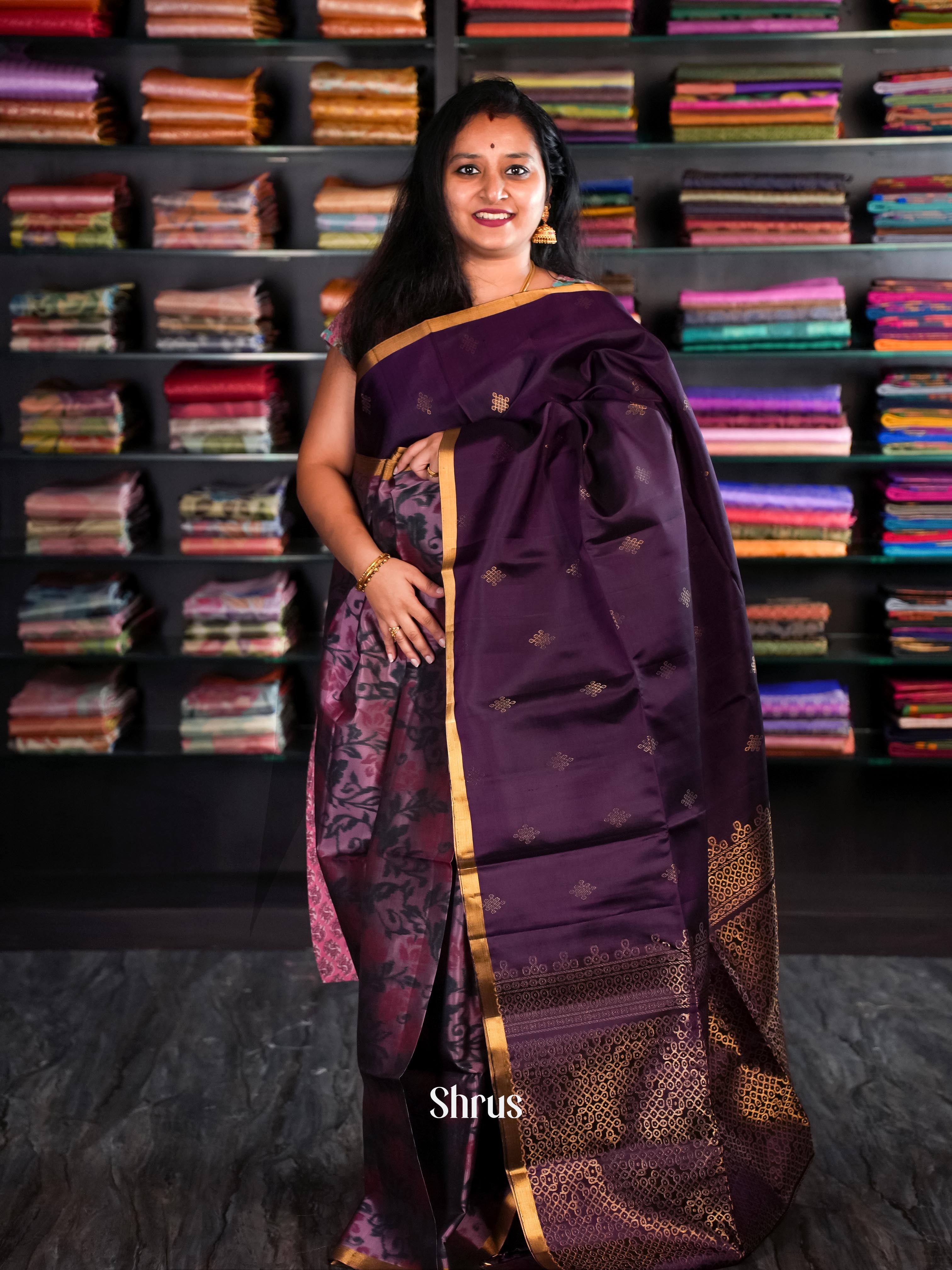 Violet & Pink- Soft Silk Saree - Shop on Shrus.com