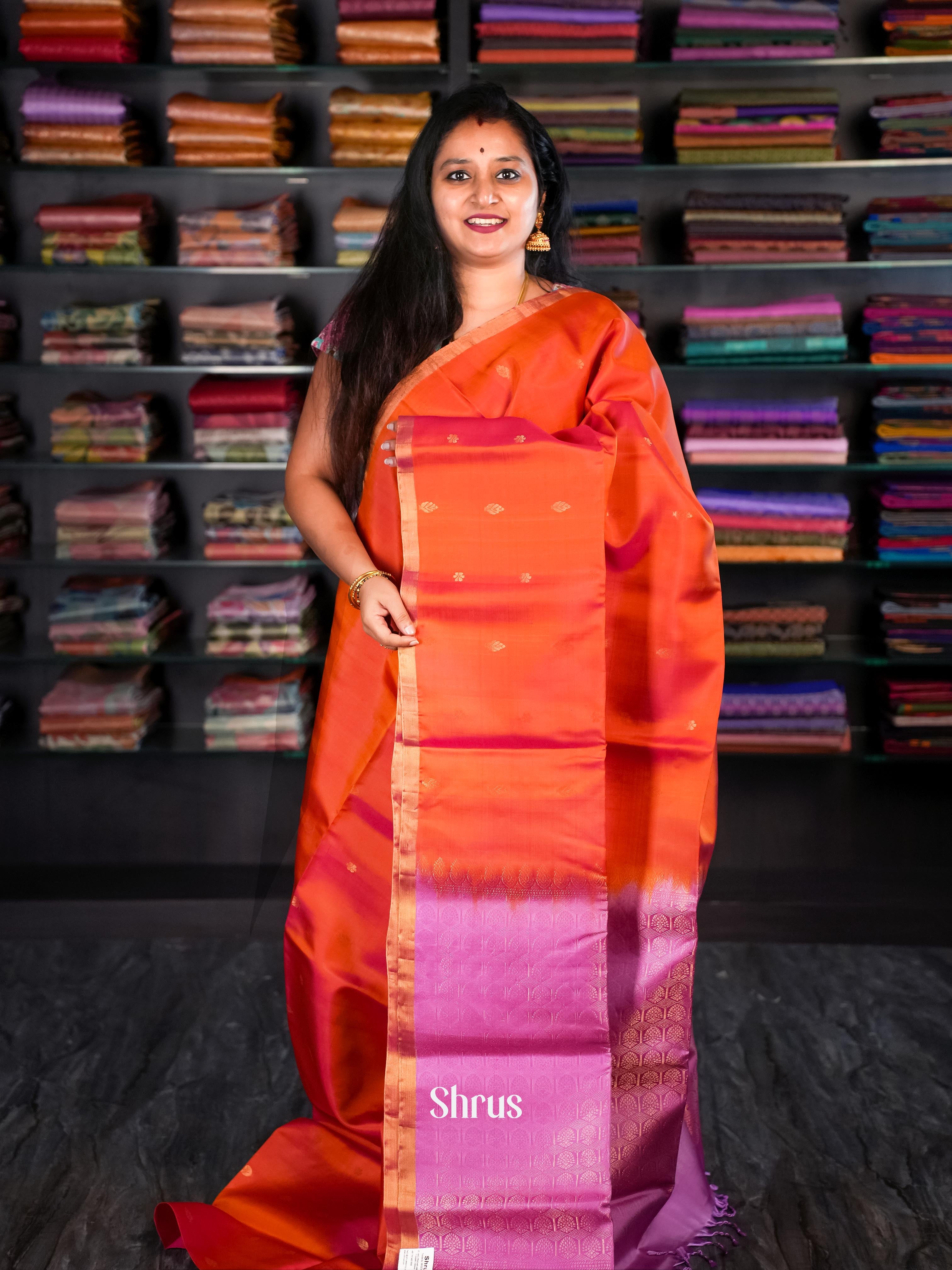 Orange & Pink - Soft Silk Saree - Shop on Shrus.com
