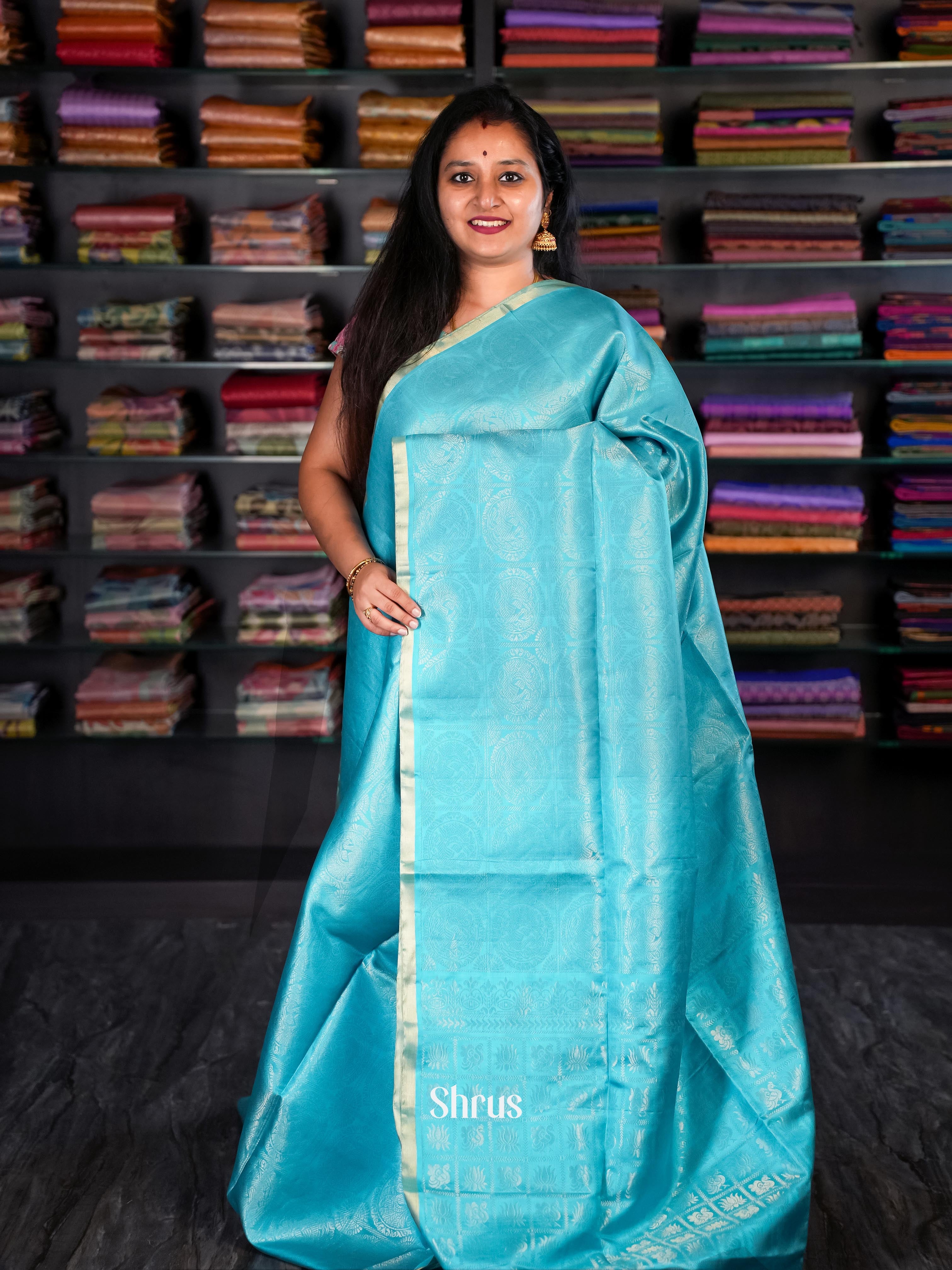 Teal - Soft Silk Saree - Shop on Shrus.com