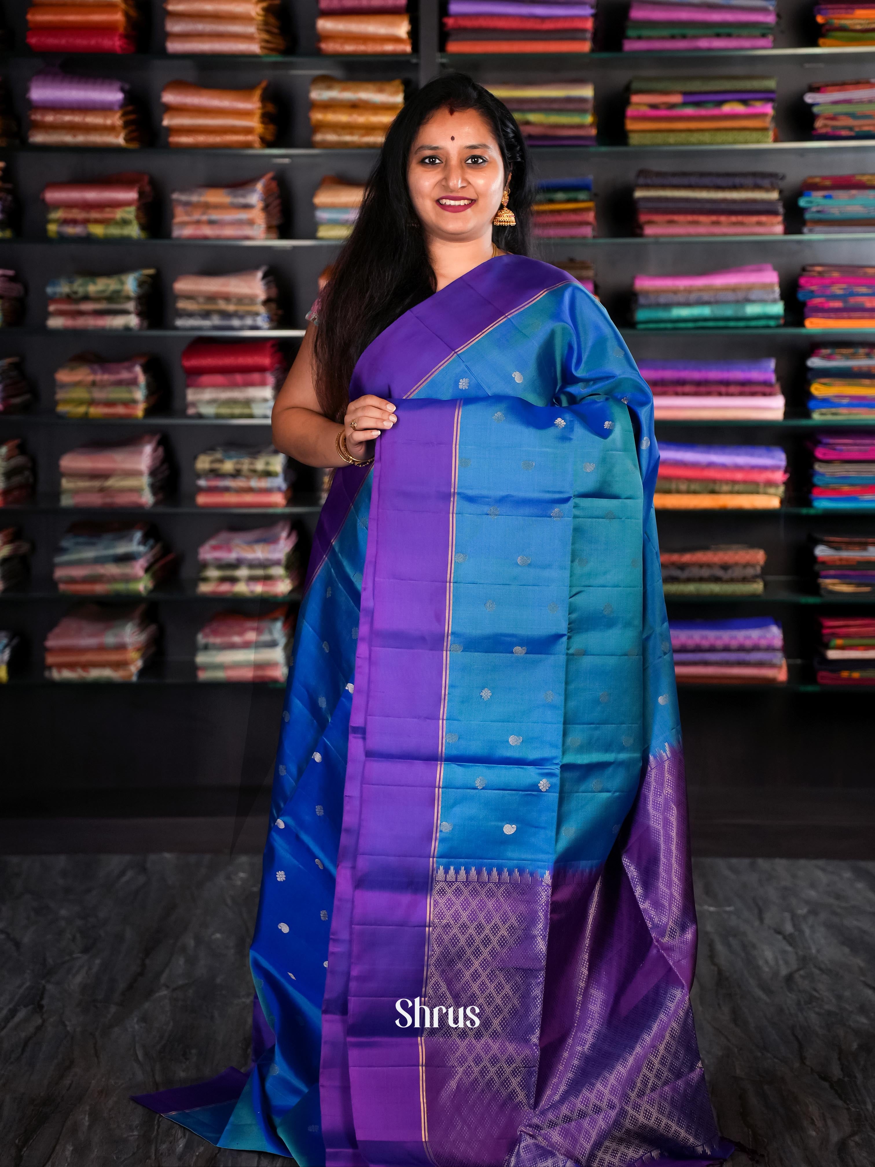 Blue & Purple - Soft Silk Saree - Shop on Shrus.com