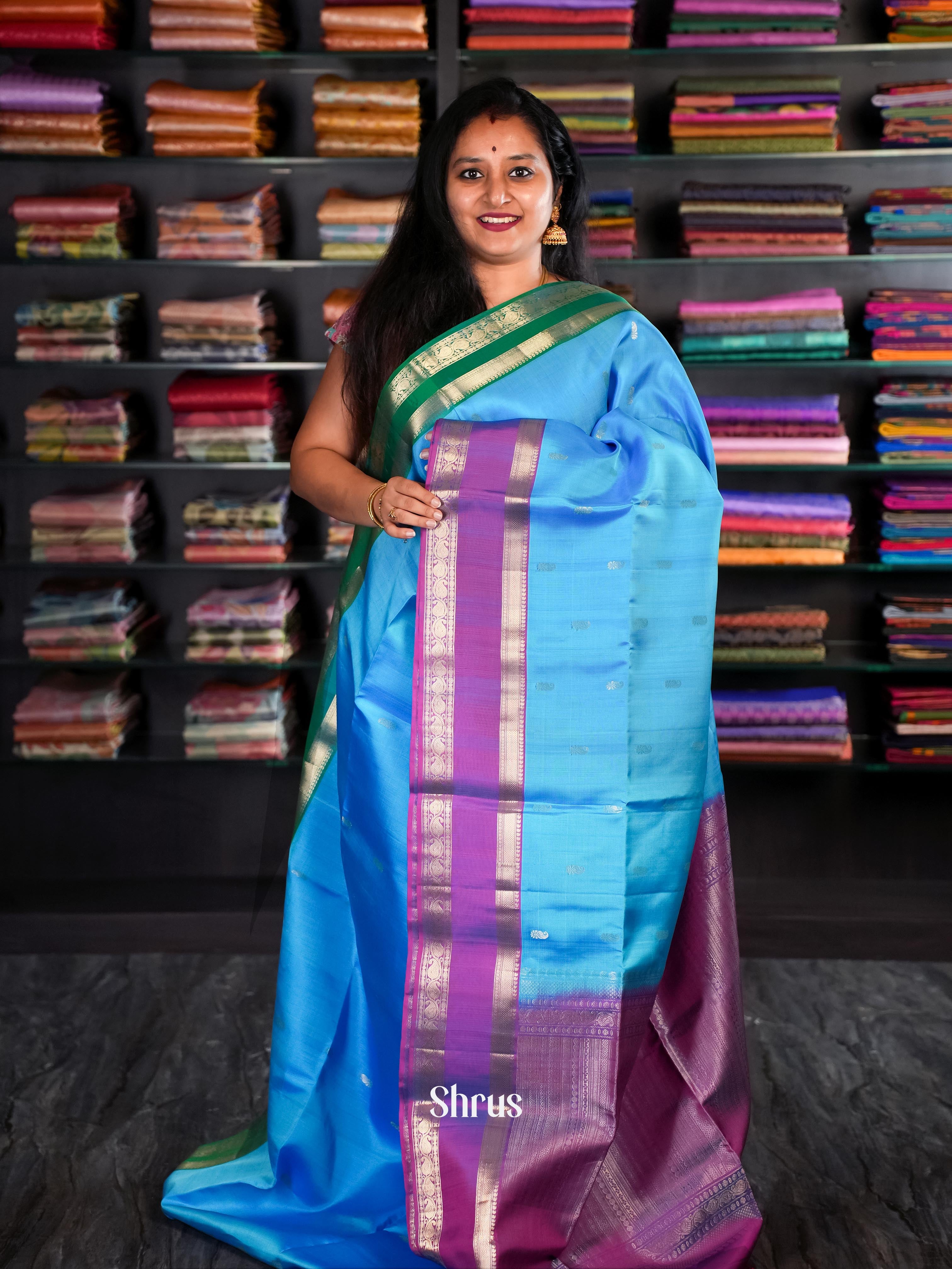 Blue & Purple - Soft Silk Saree - Shop on Shrus.com