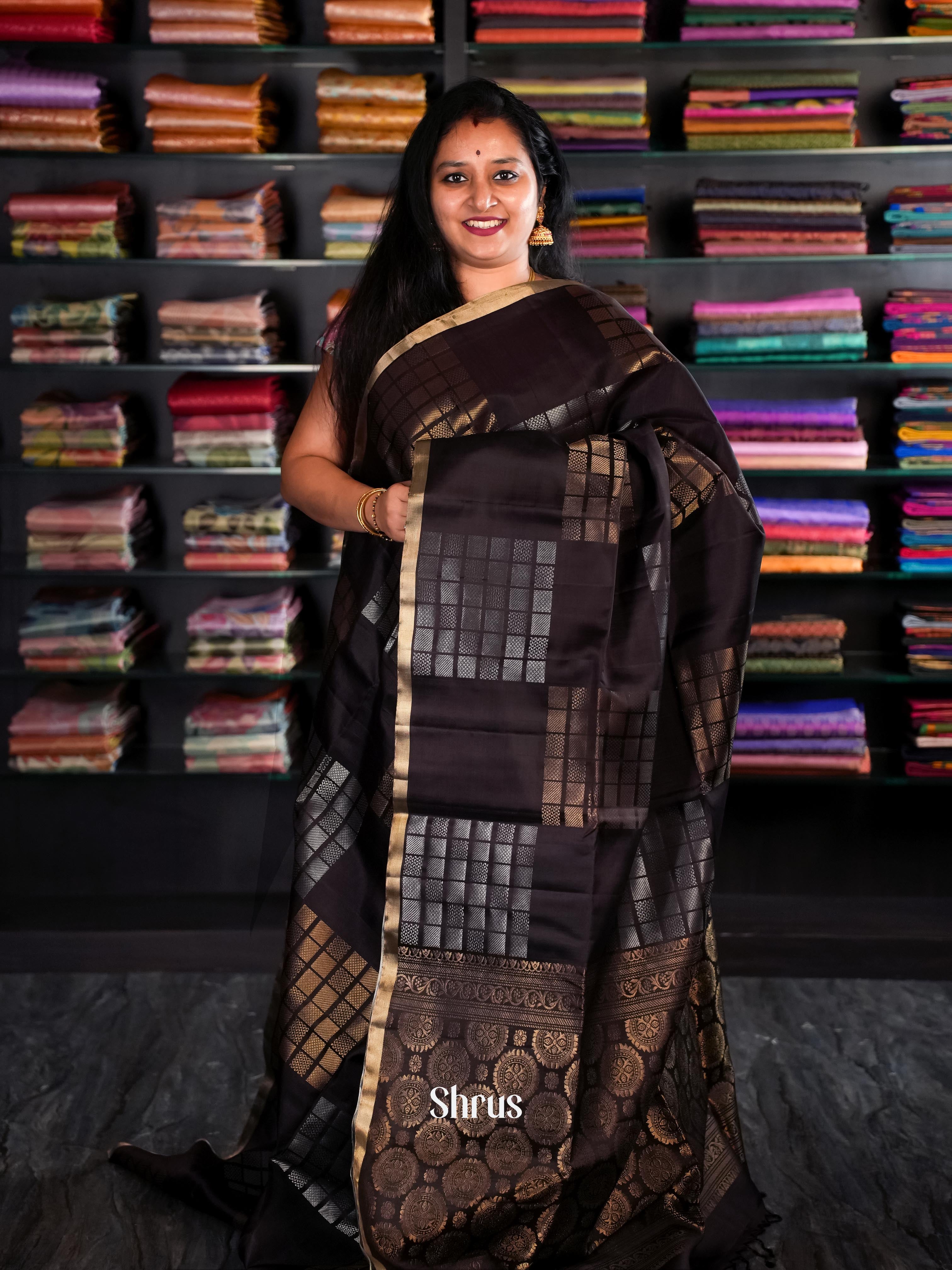 Brown & Teal - Soft Silk Saree - Shop on Shrus.com
