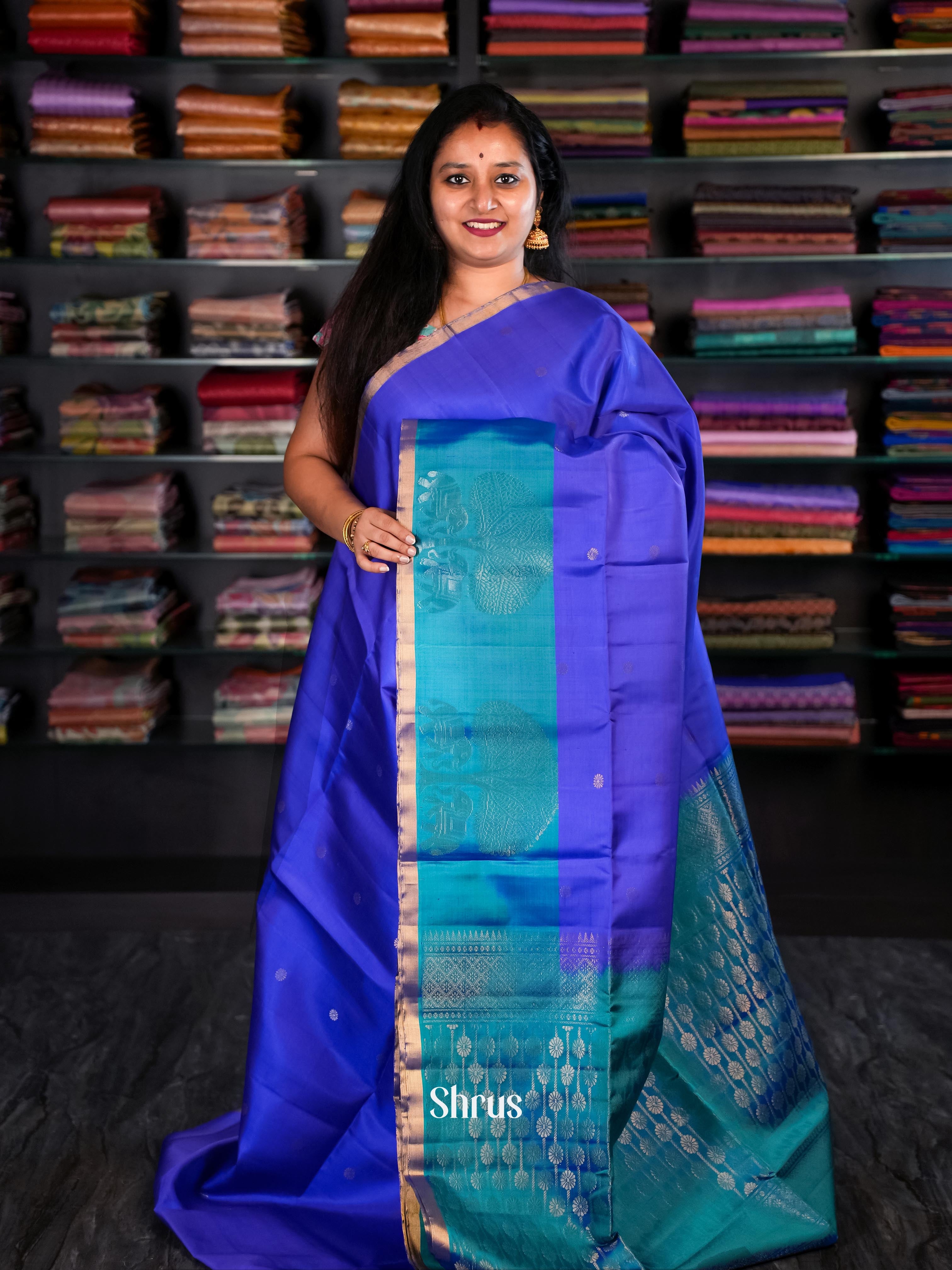 Blue & Teal - Soft Silk Saree - Shop on Shrus.com