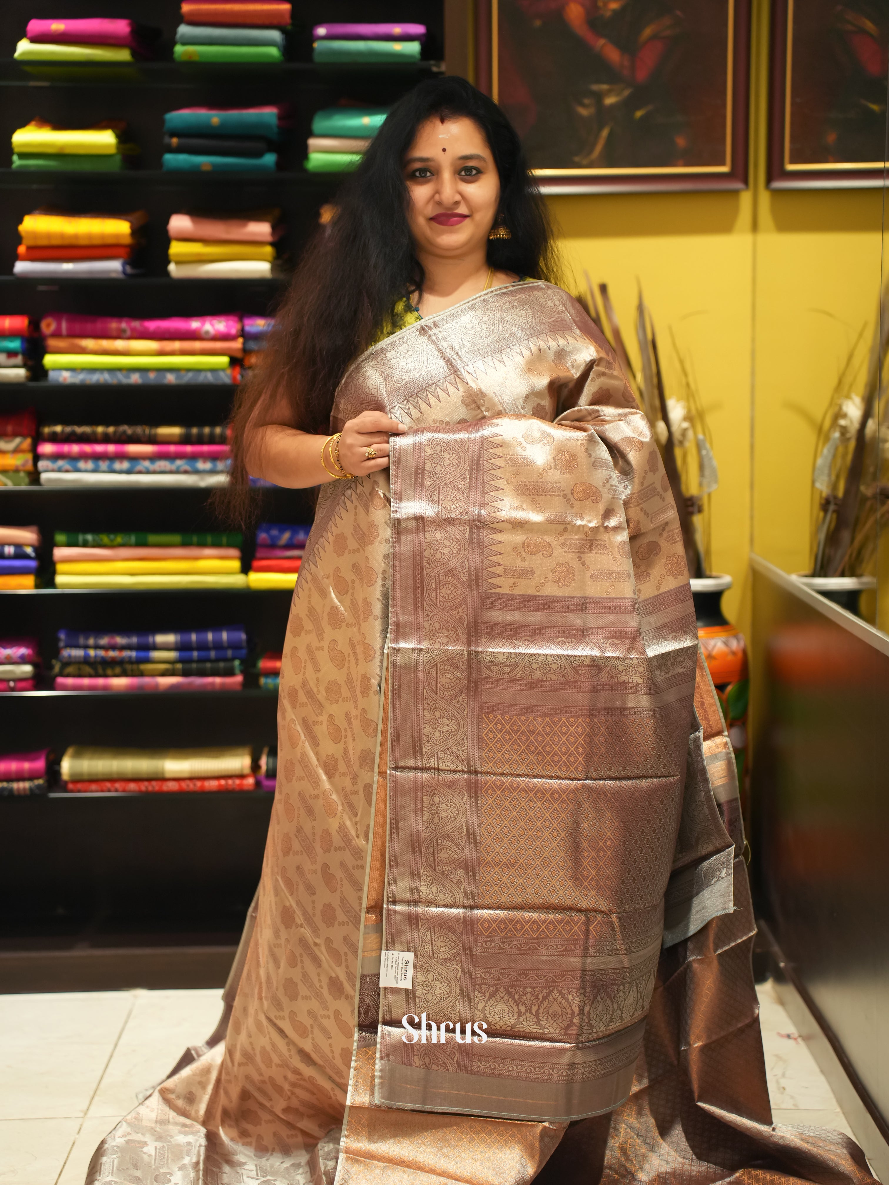 Grey - Kanchipuram-halfpure Saree - Shop on Shrus.com