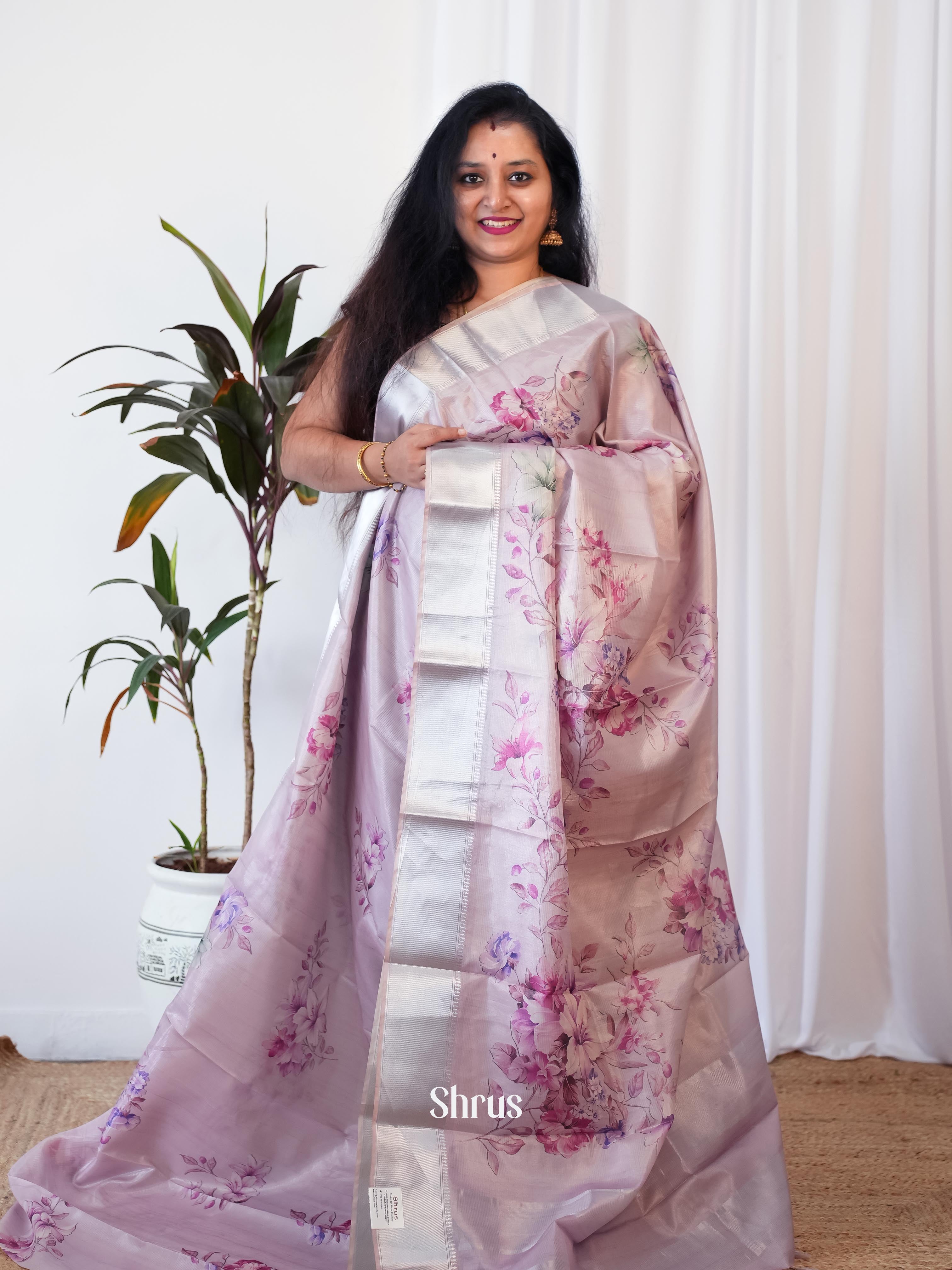 Purple - Printed Tussar Saree - Shop on Shrus.com