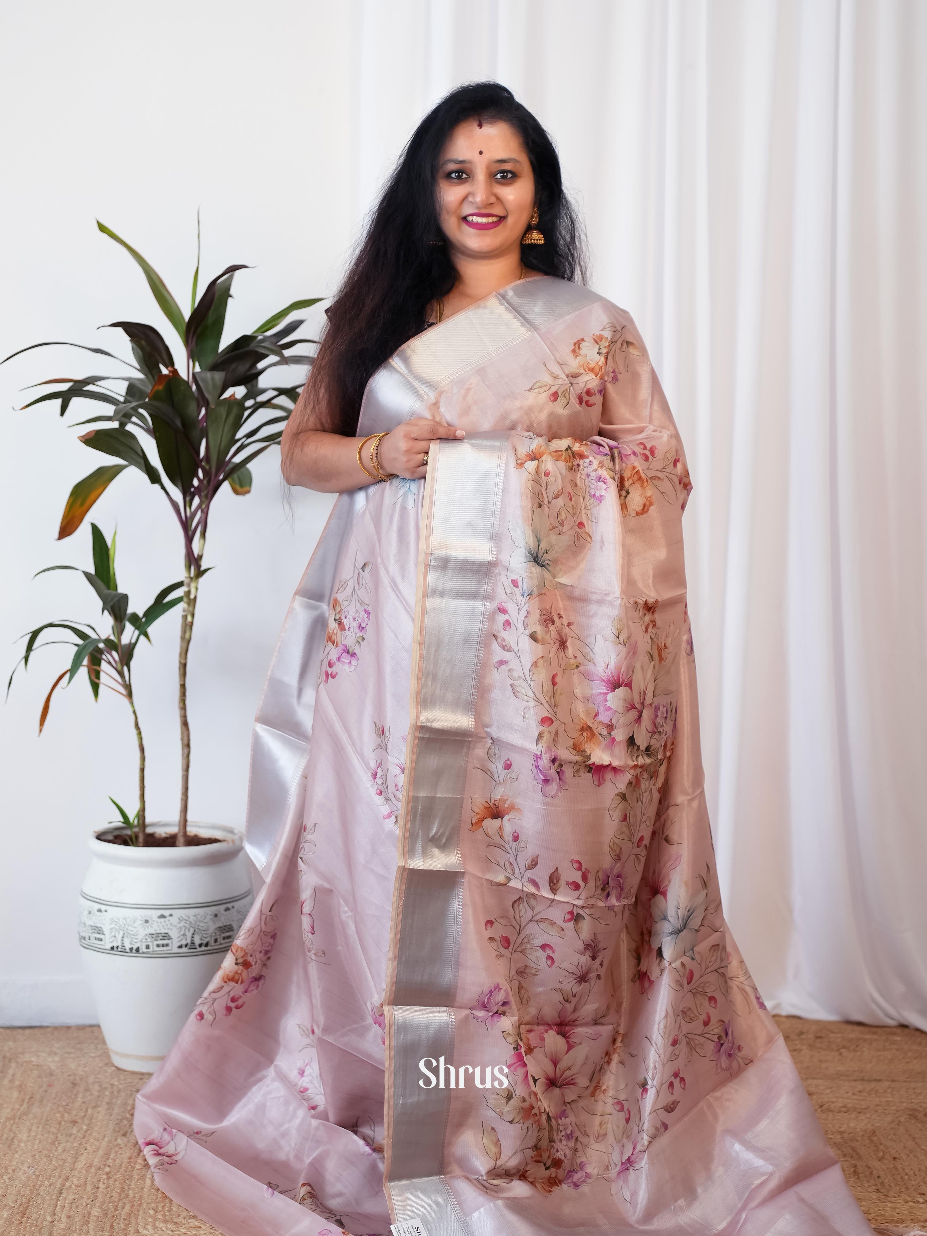 Purple - Printed Semi Tussar - Shop on Shrus.com