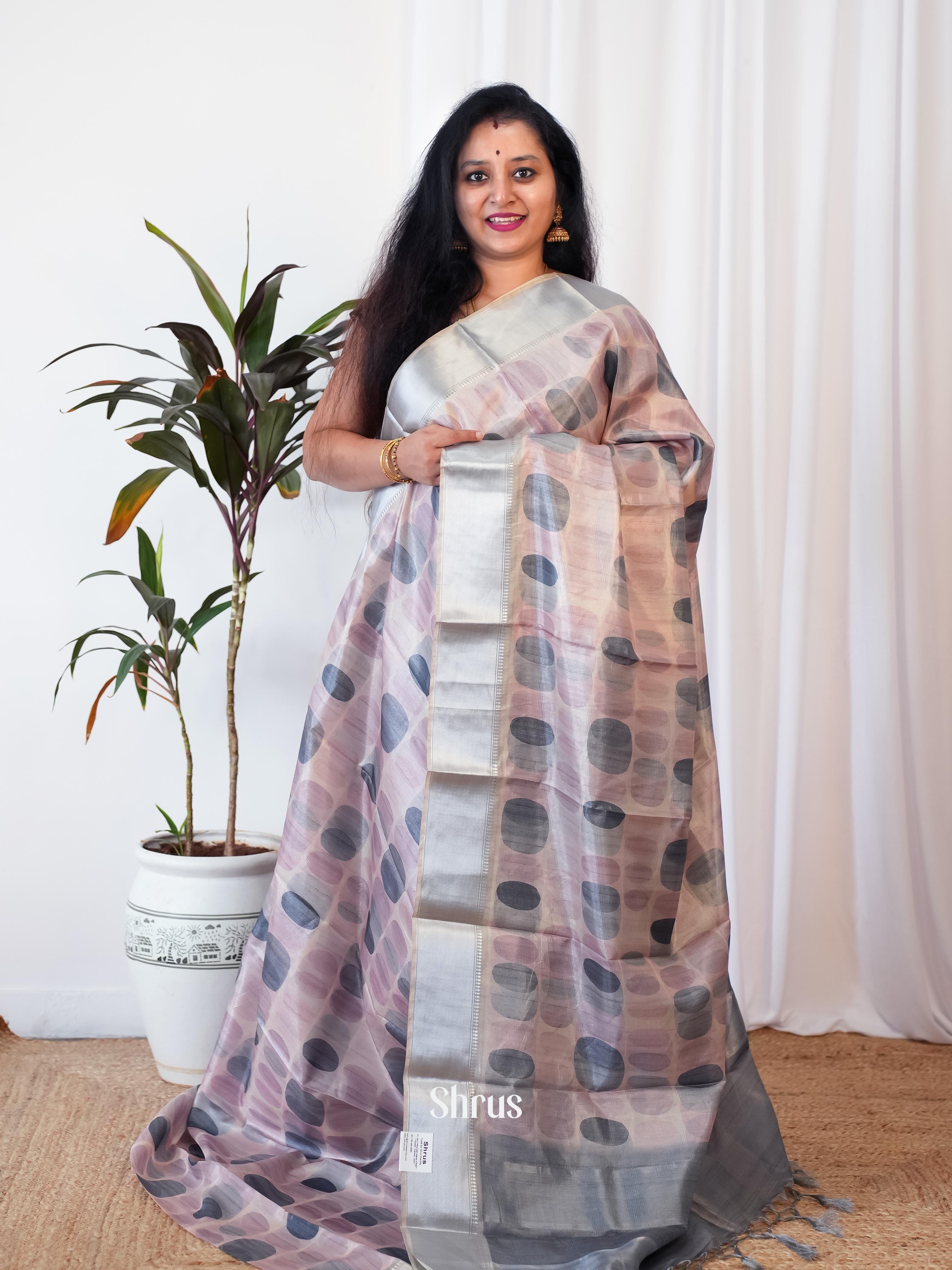 Purple & Grey - Printed Tussar Saree - Shop on Shrus.com