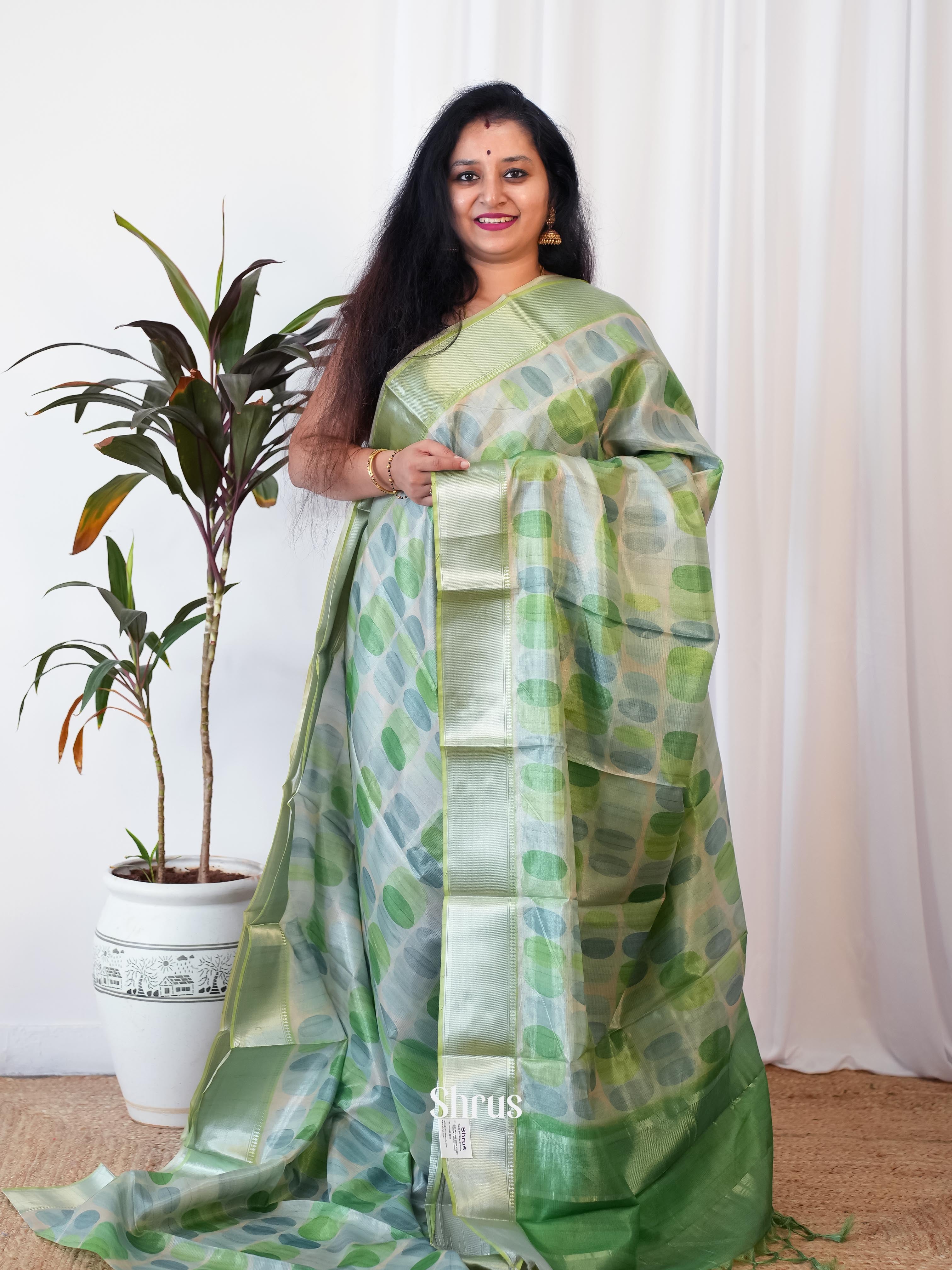 Green - Printed Tussar Saree - Shop on Shrus.com