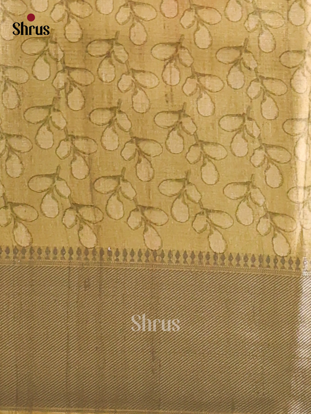 olive green with sandal - Printed Tussar - CIS06418 - Shop on Shrus.com