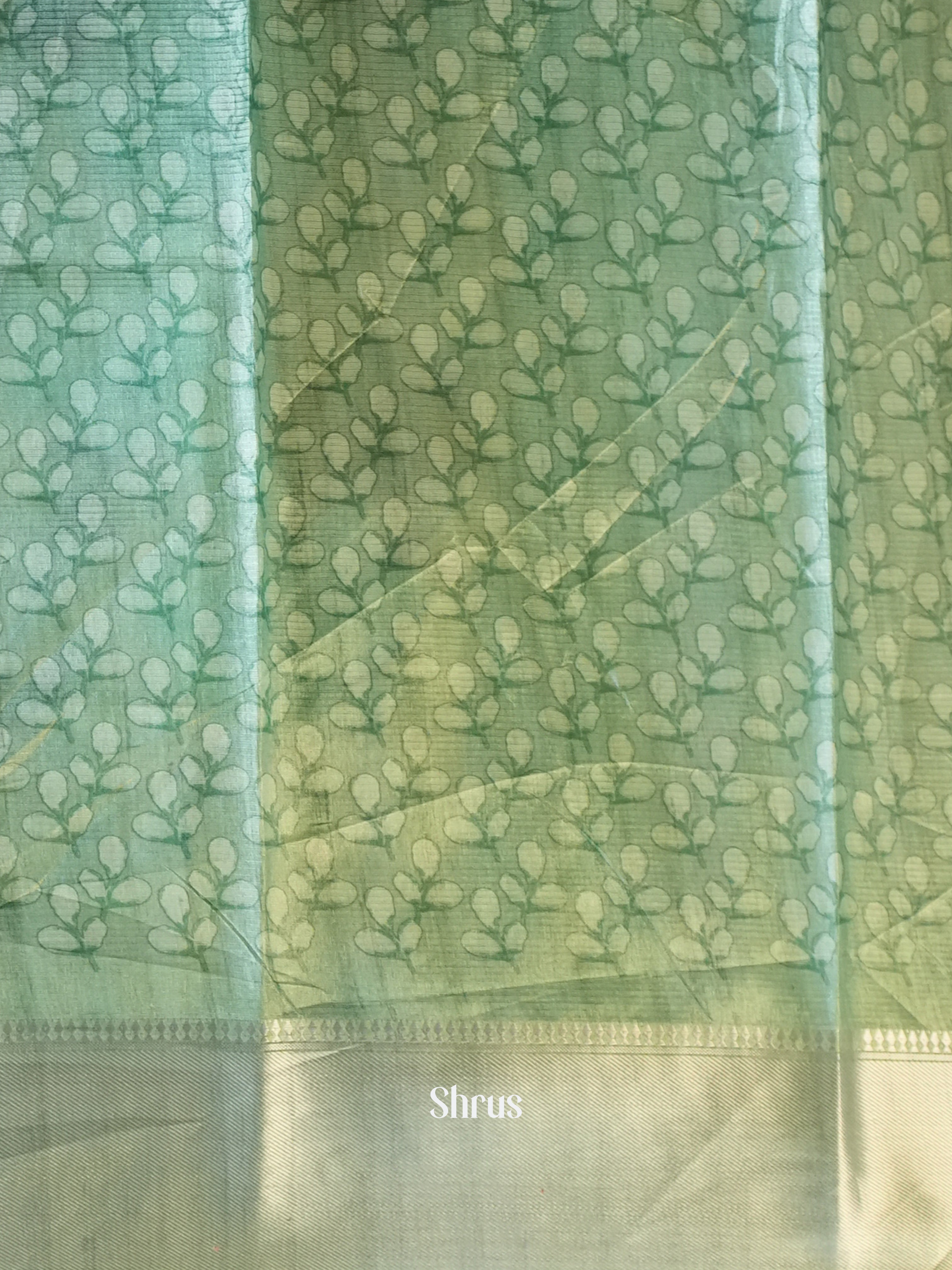 Green & Cream - Printed Tussar Saree - Shop on Shrus.com