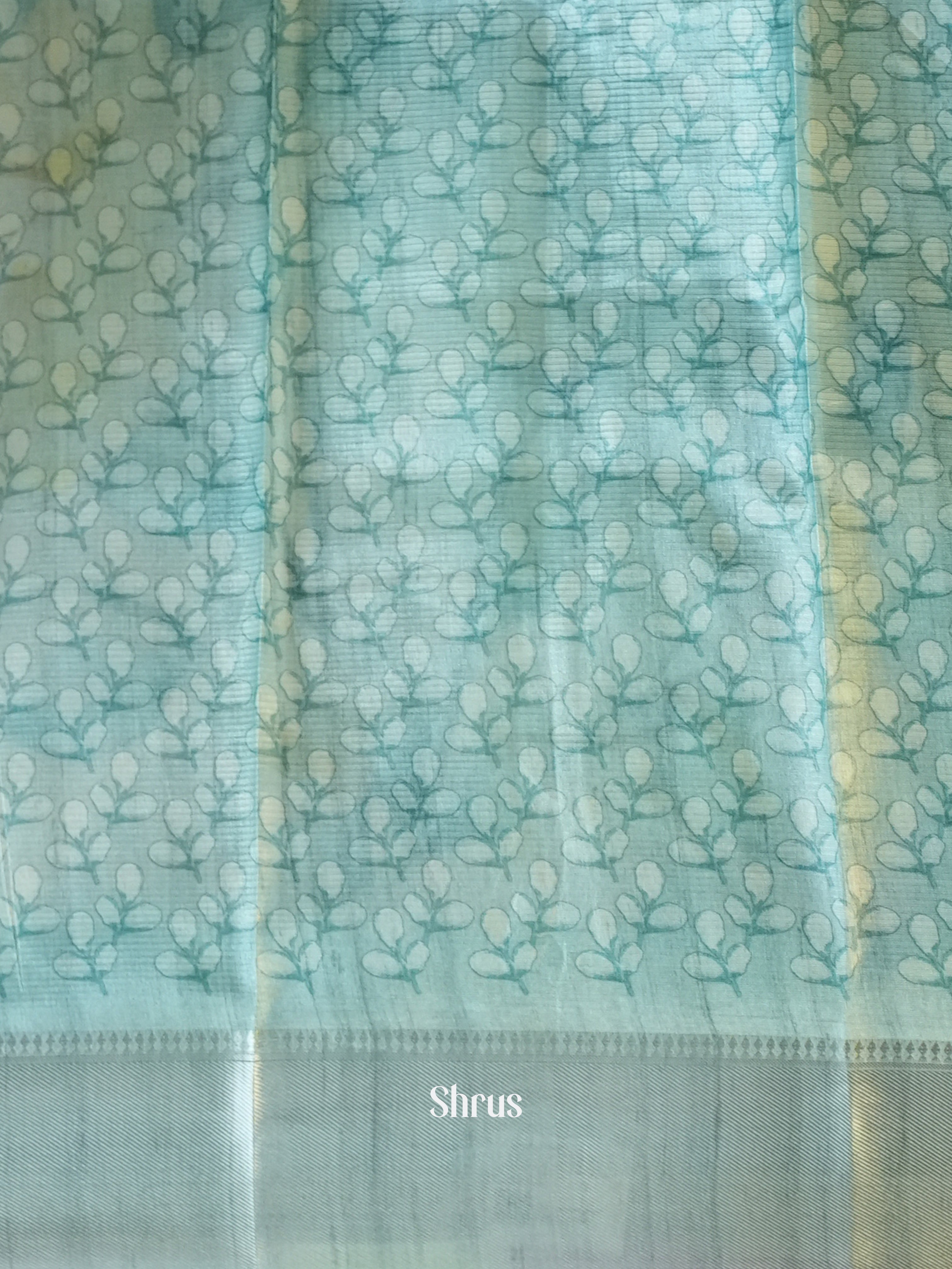 Green & Cream - Printed Tussar Saree - Shop on Shrus.com