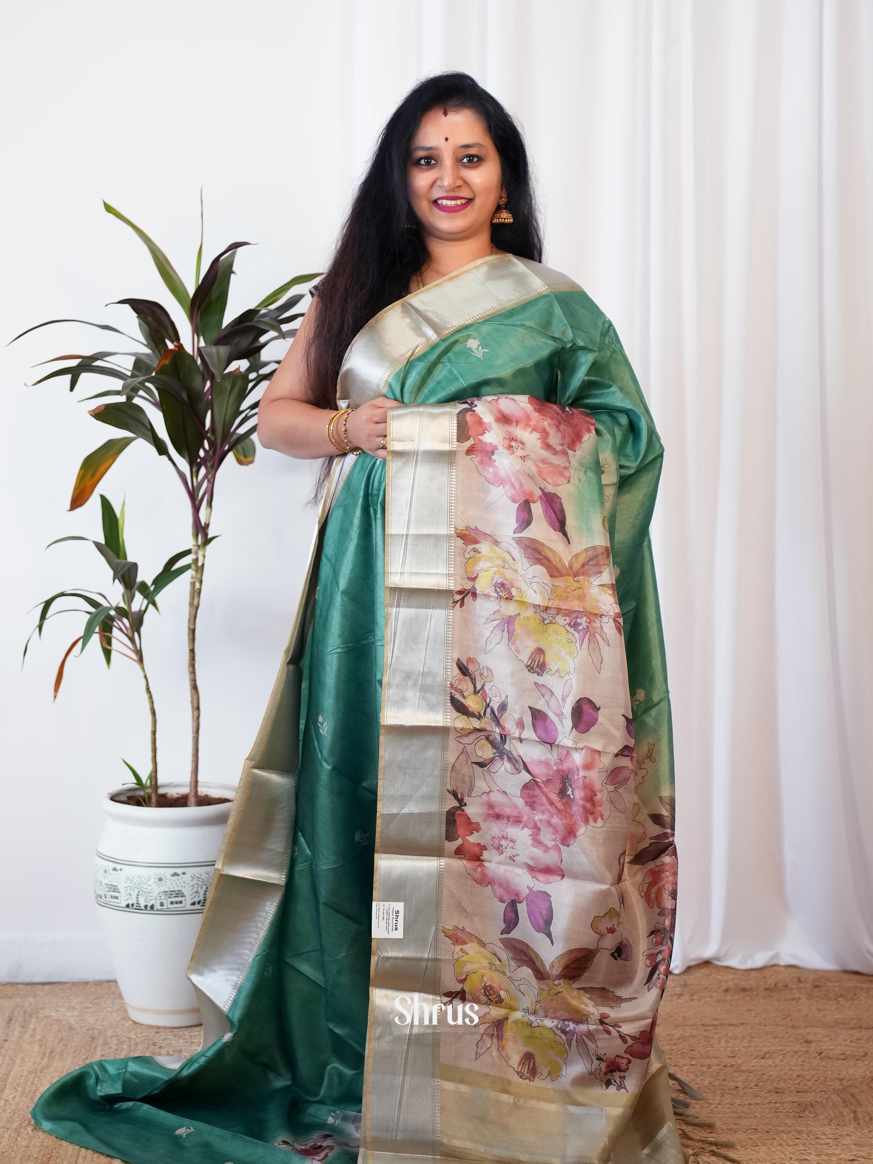 Green & Light Green - Printed Tussar Saree - Shop on Shrus.com