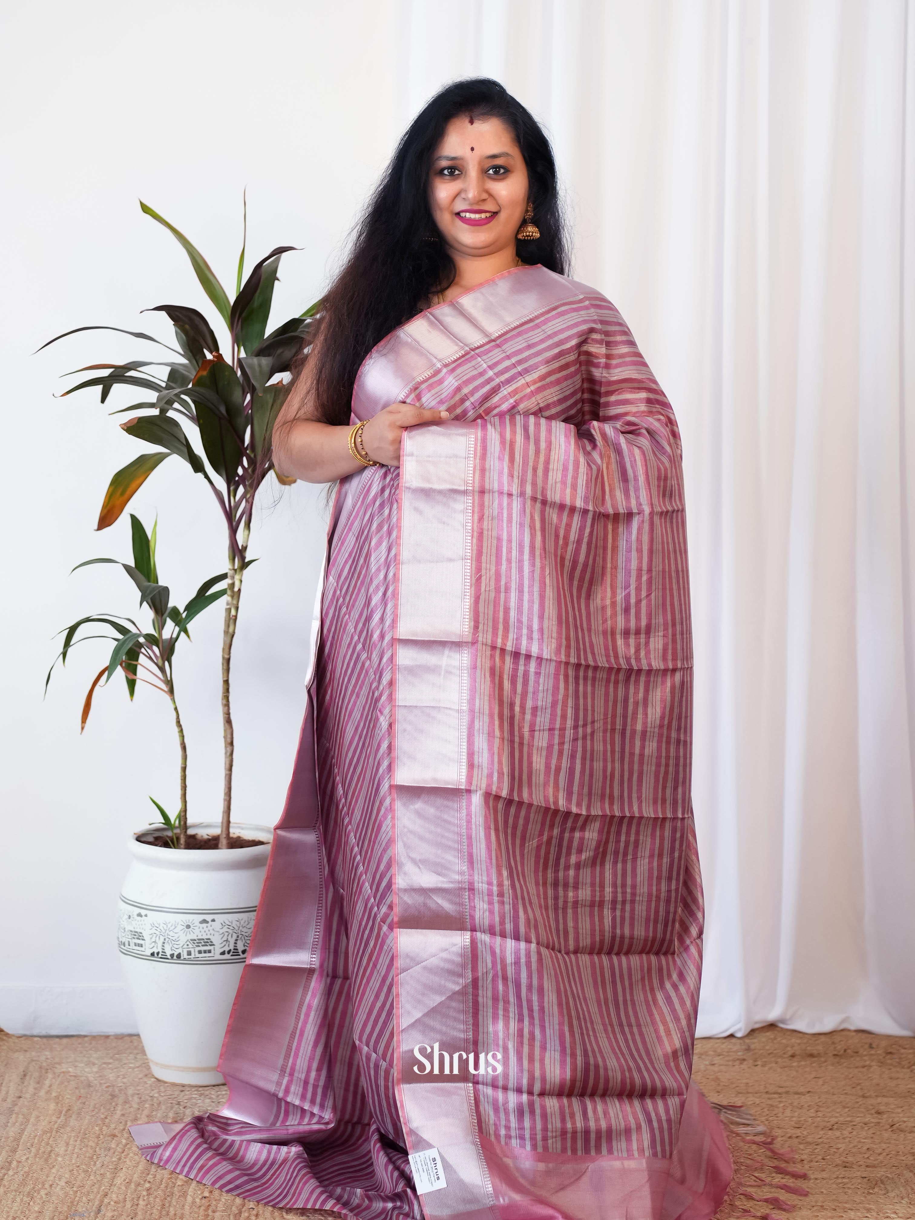 Grey & Pink - Printed Tussar Saree - Shop on Shrus.com