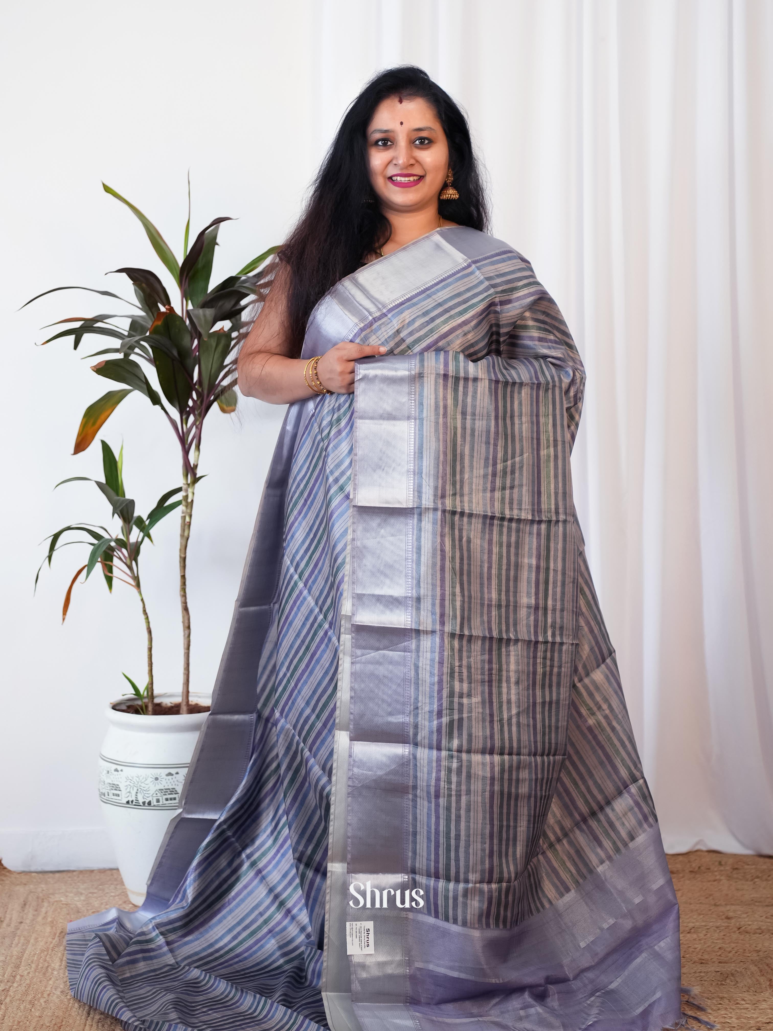 Purple & Grey - Printed Tussar Saree - Shop on Shrus.com