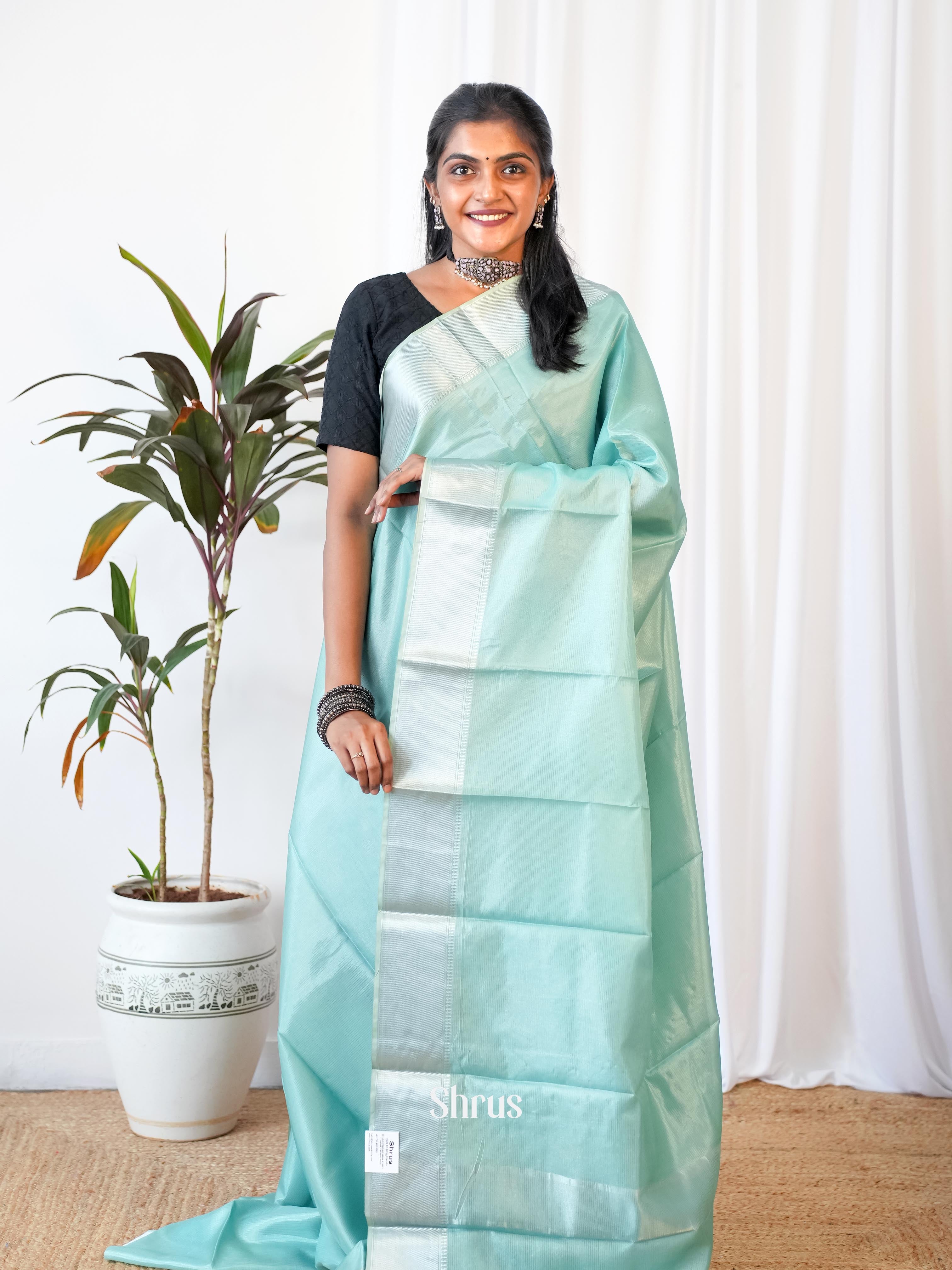 Teal - Printed Tussar Saree - Shop on Shrus.com