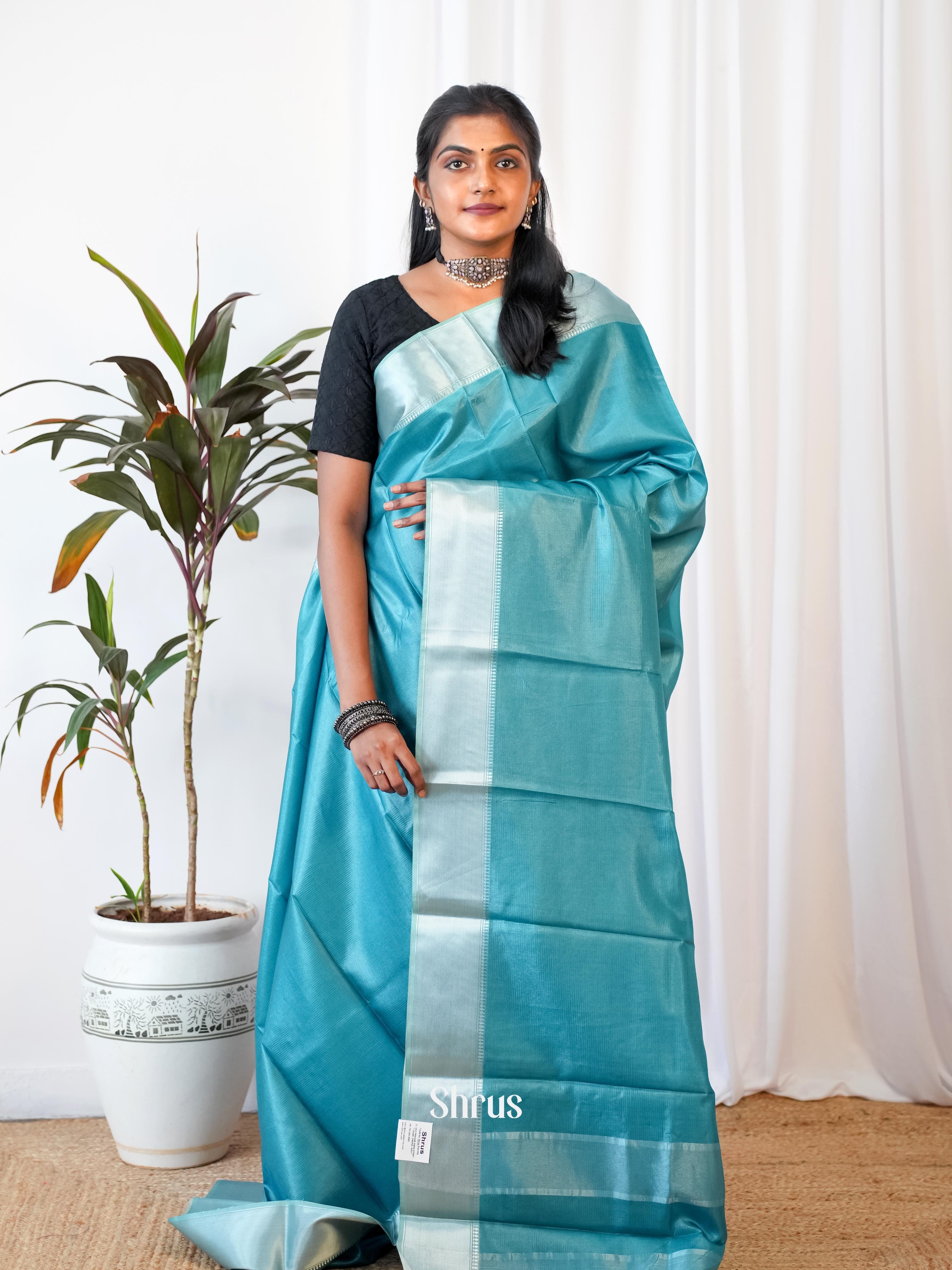 Blue - Printed Tussar Saree - Shop on Shrus.com