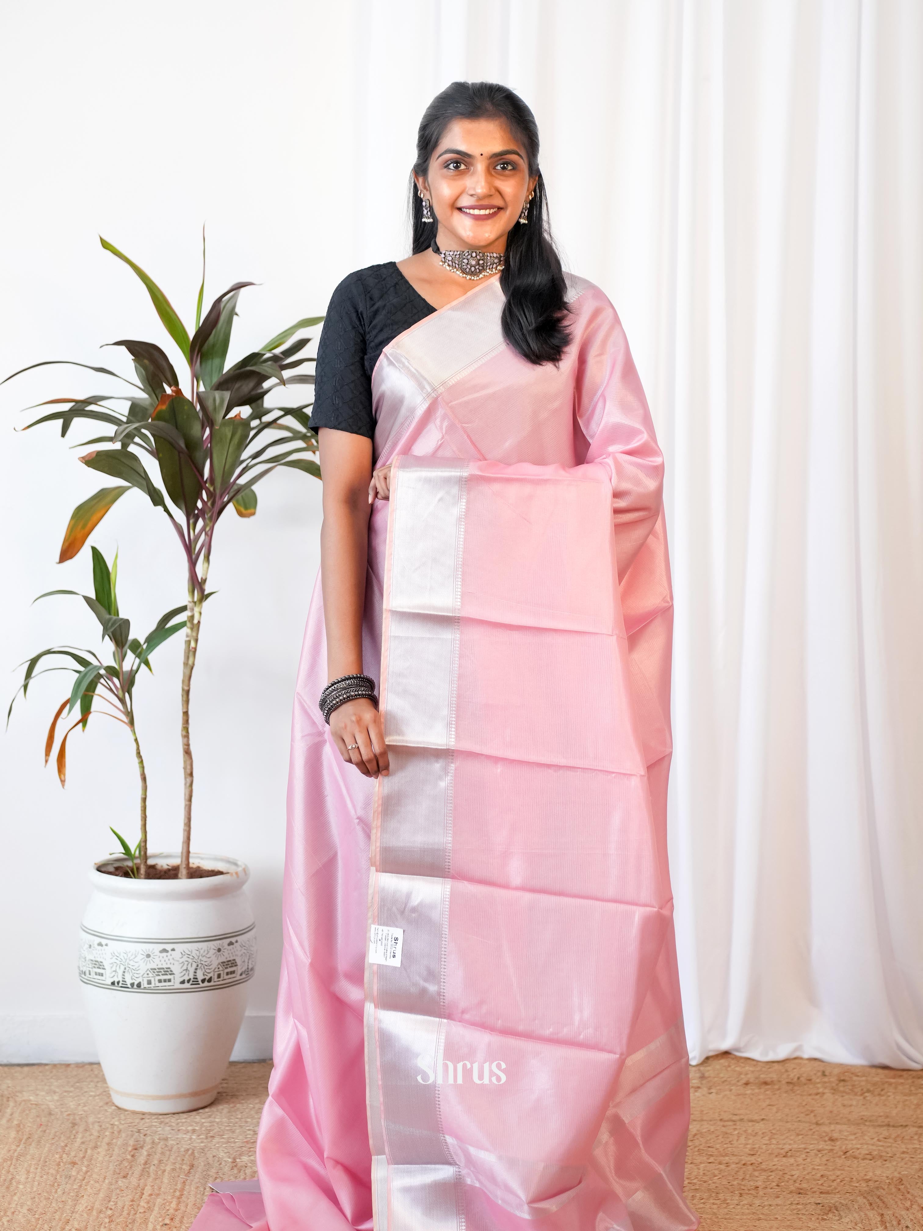 Pink- Printed Tussar Saree - Shop on Shrus.com