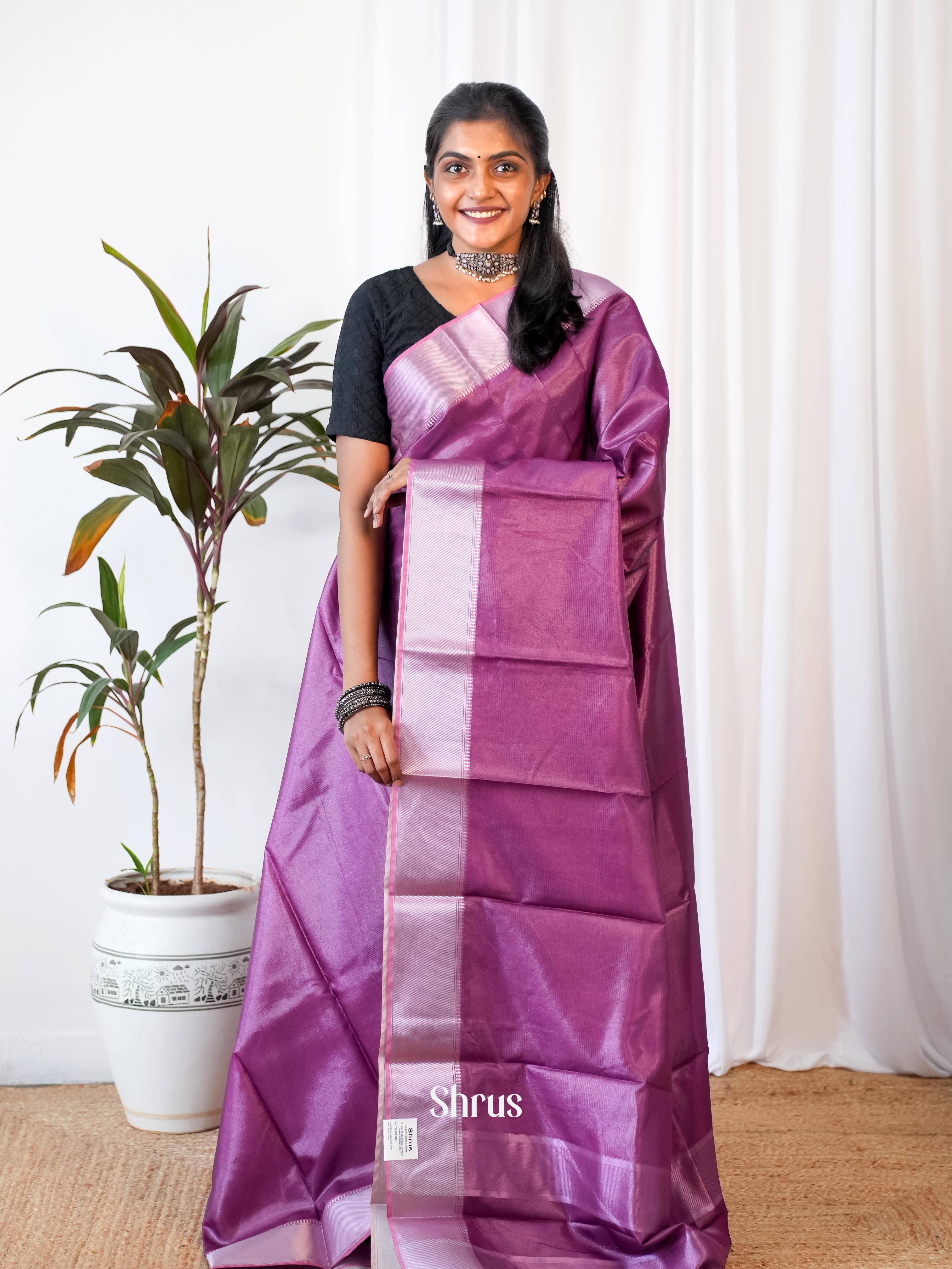 Purple - Printed Tussar Saree - Shop on Shrus.com