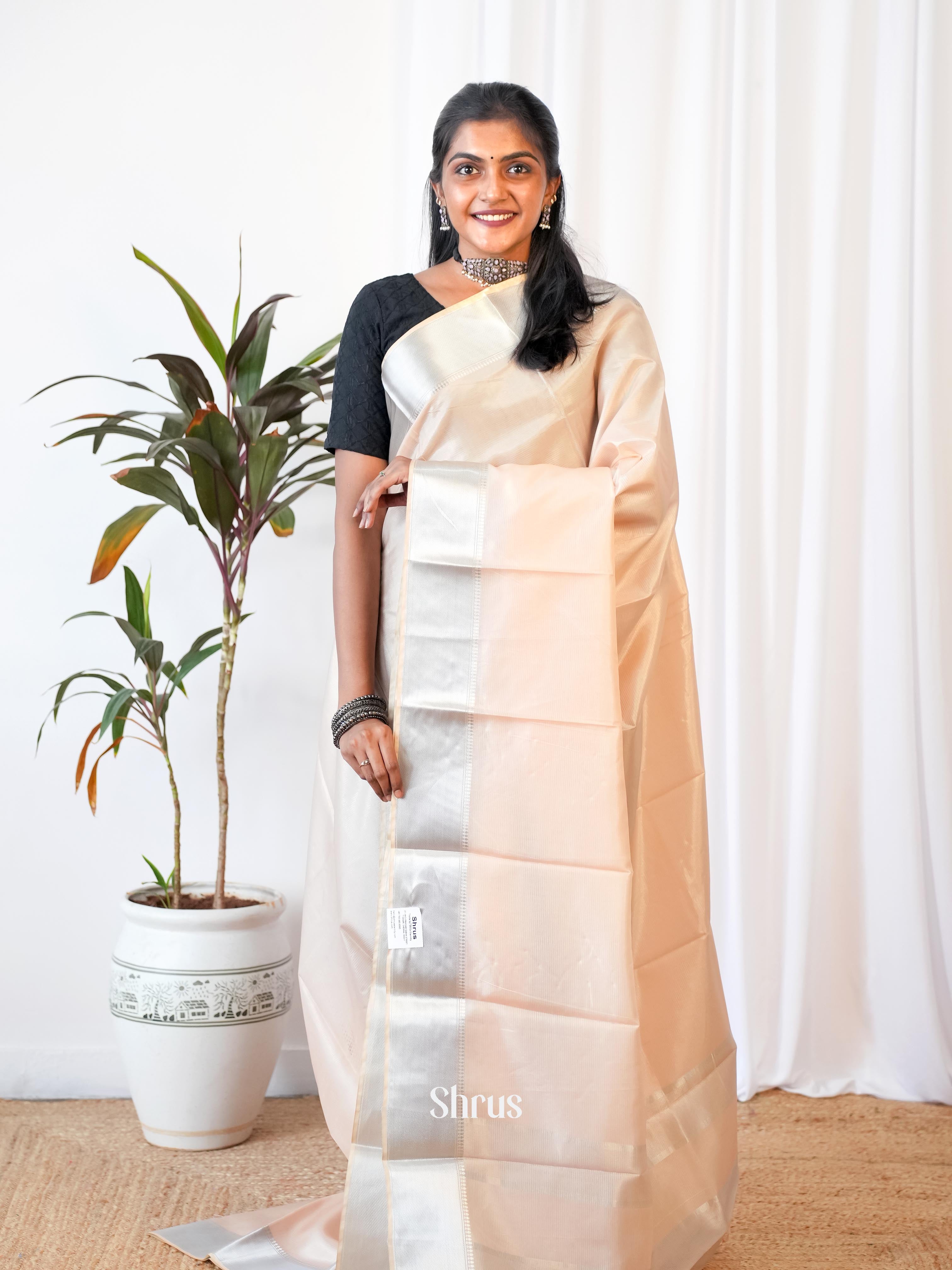 Peach - Printed Tussar Saree - Shop on Shrus.com
