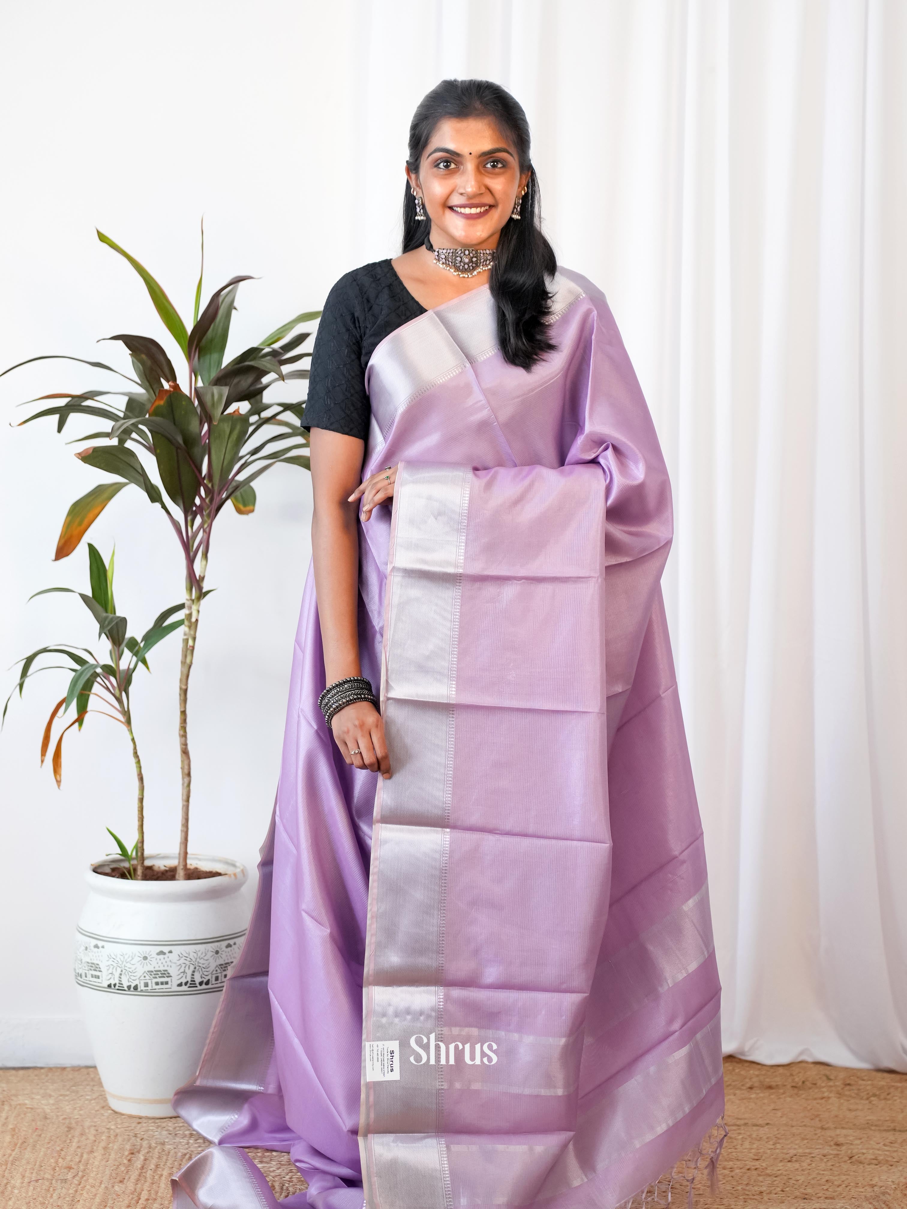 Lavender - Printed Tussar Saree - Shop on Shrus.com