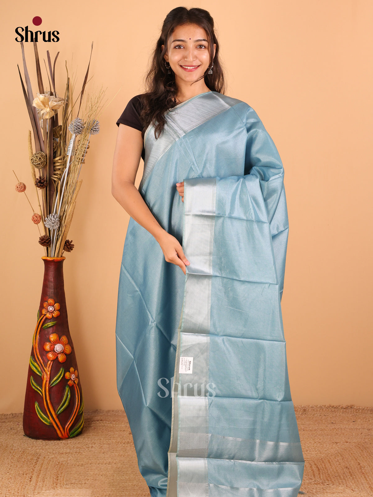 Sky Blue - Printed Tussar - CIS06444 - Shop on Shrus.com