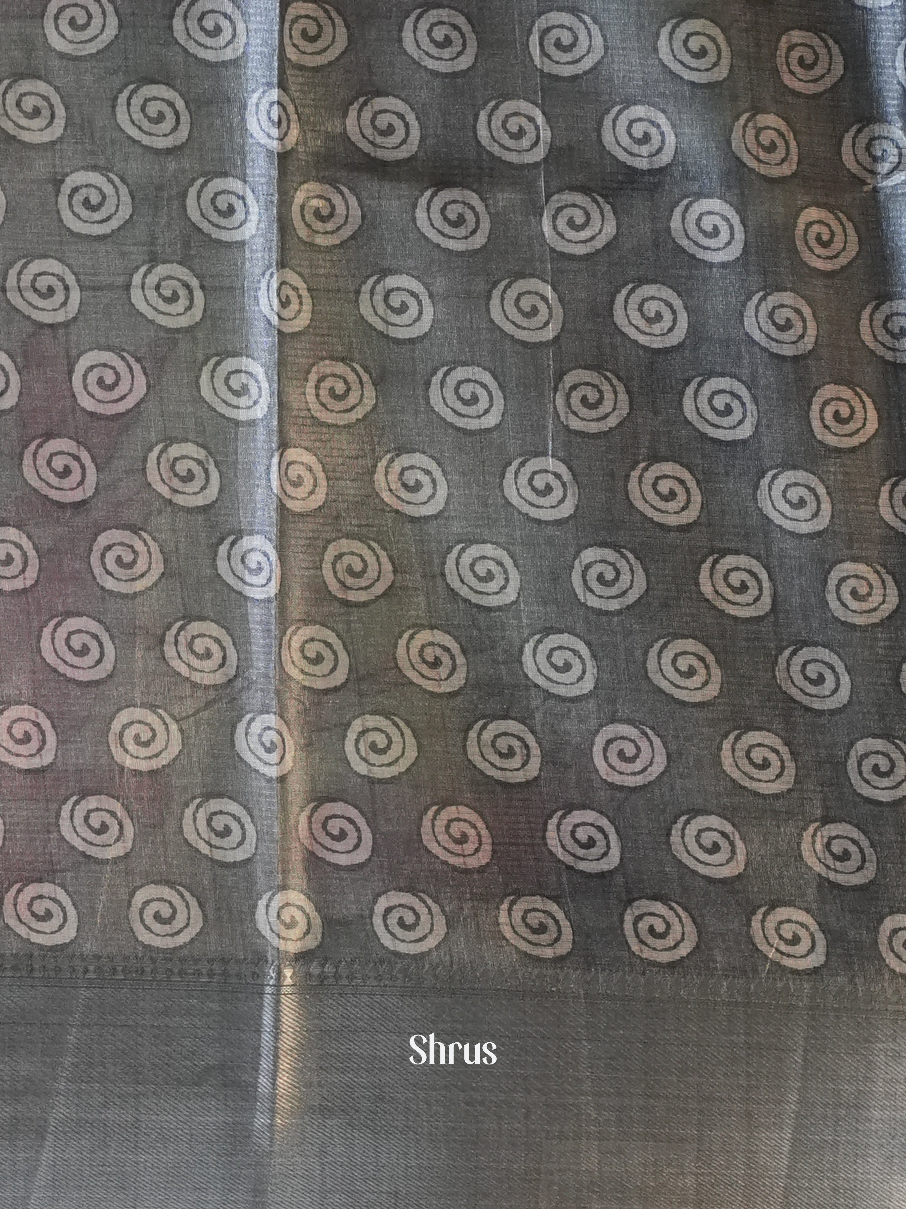 Grey - Printed Tussar Saree - Shop on Shrus.com