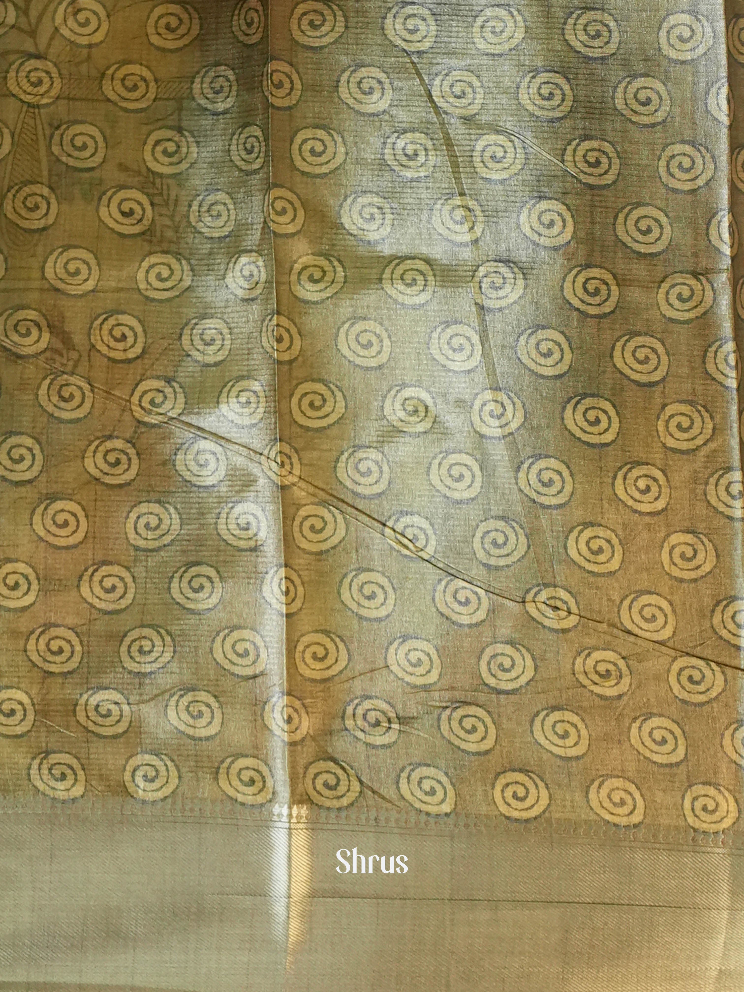 Grey & Green - Printed Tussar Saree - Shop on Shrus.com