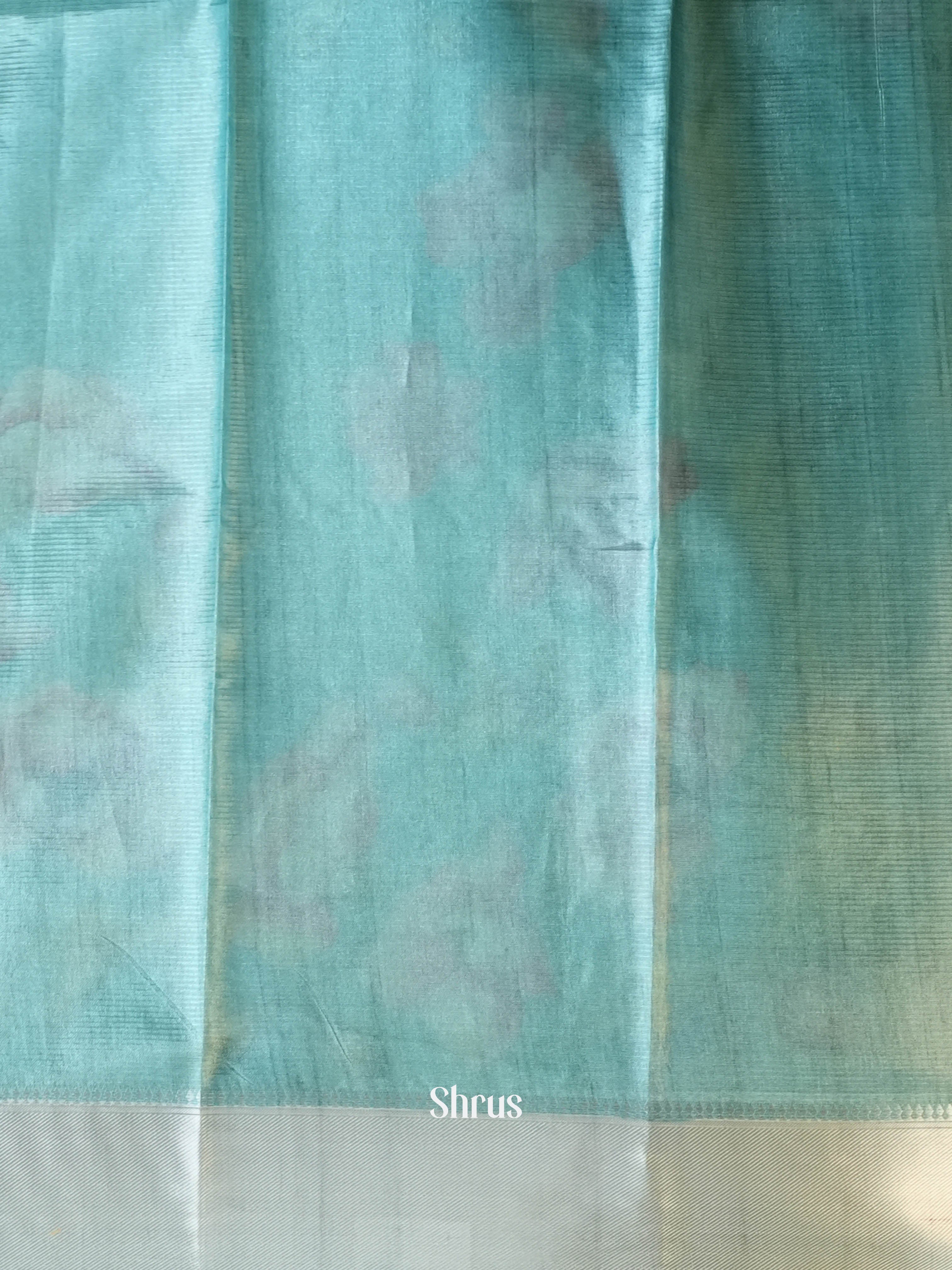 Teal - Printed Tussar Saree - Shop on Shrus.com