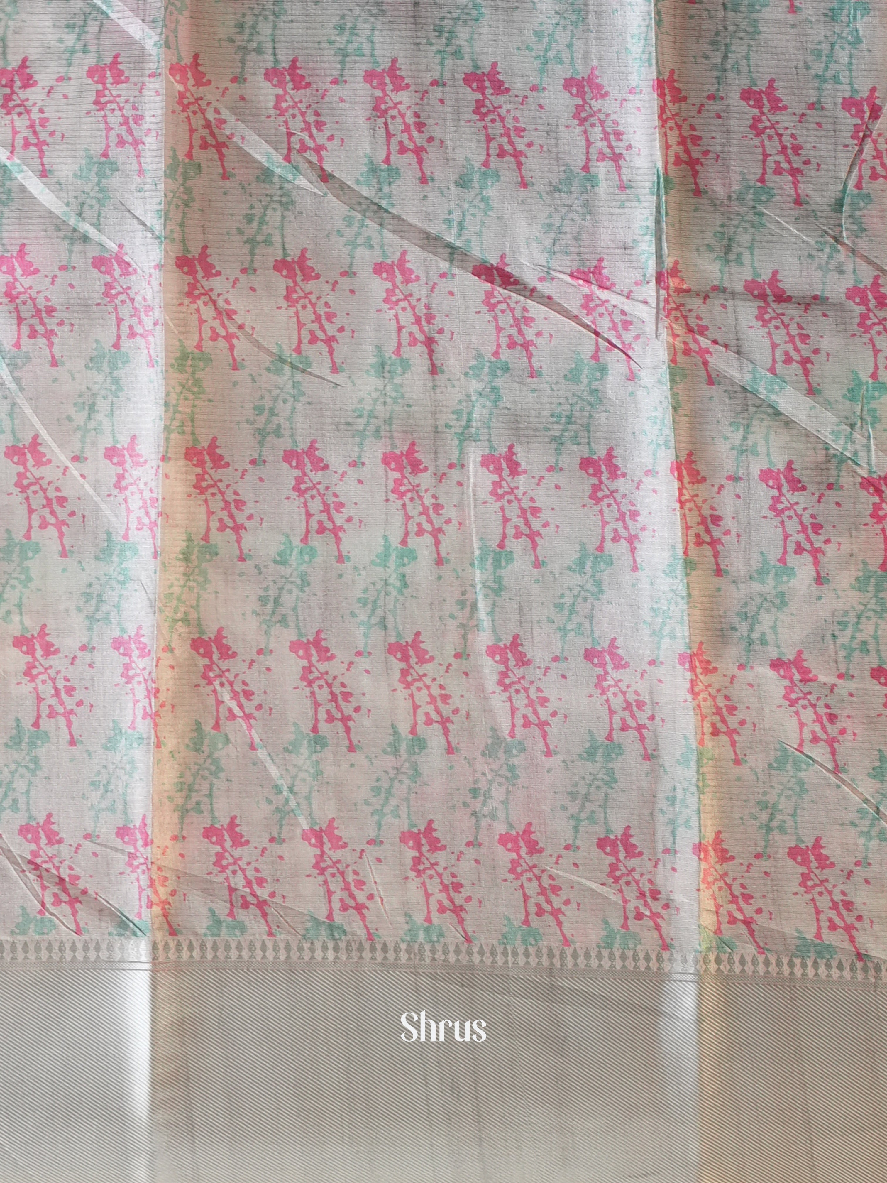 Grey - Printed Tussar Saree - Shop on Shrus.com