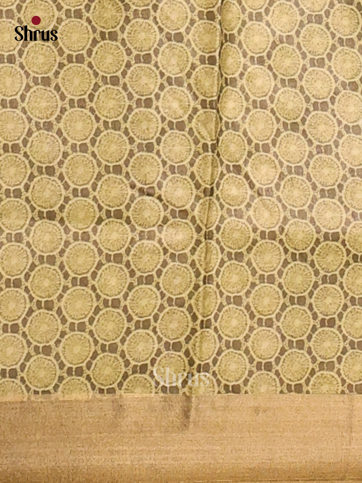 Grey with olive green - Printed Tussar - CIS06473 - Shop on Shrus.com